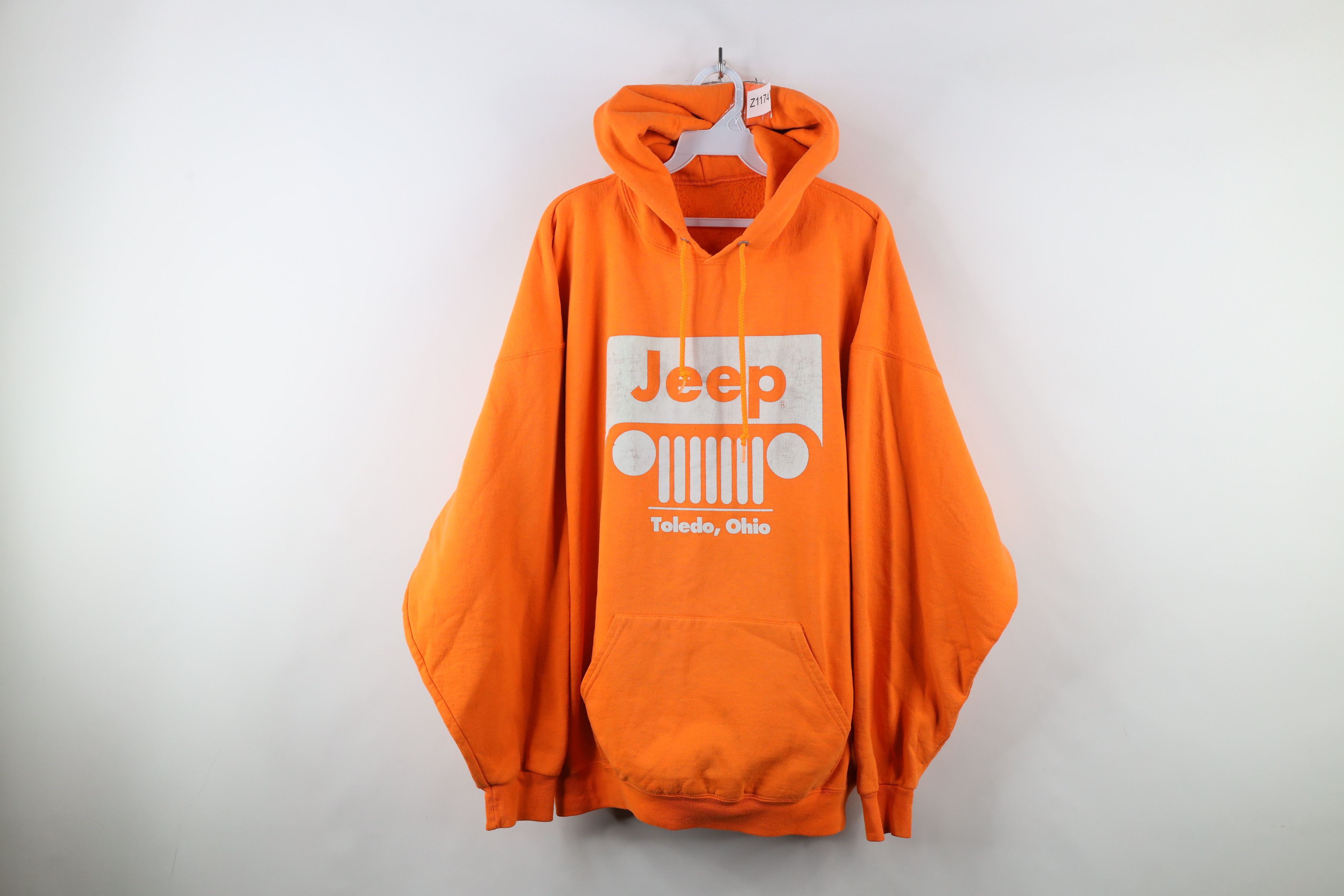 Vintage Vintage 90s Jeep Motors Spell Out Hoodie Sweatshirt Orange Size US XXL / EU 58 / 5 - 1 Thumbnail
