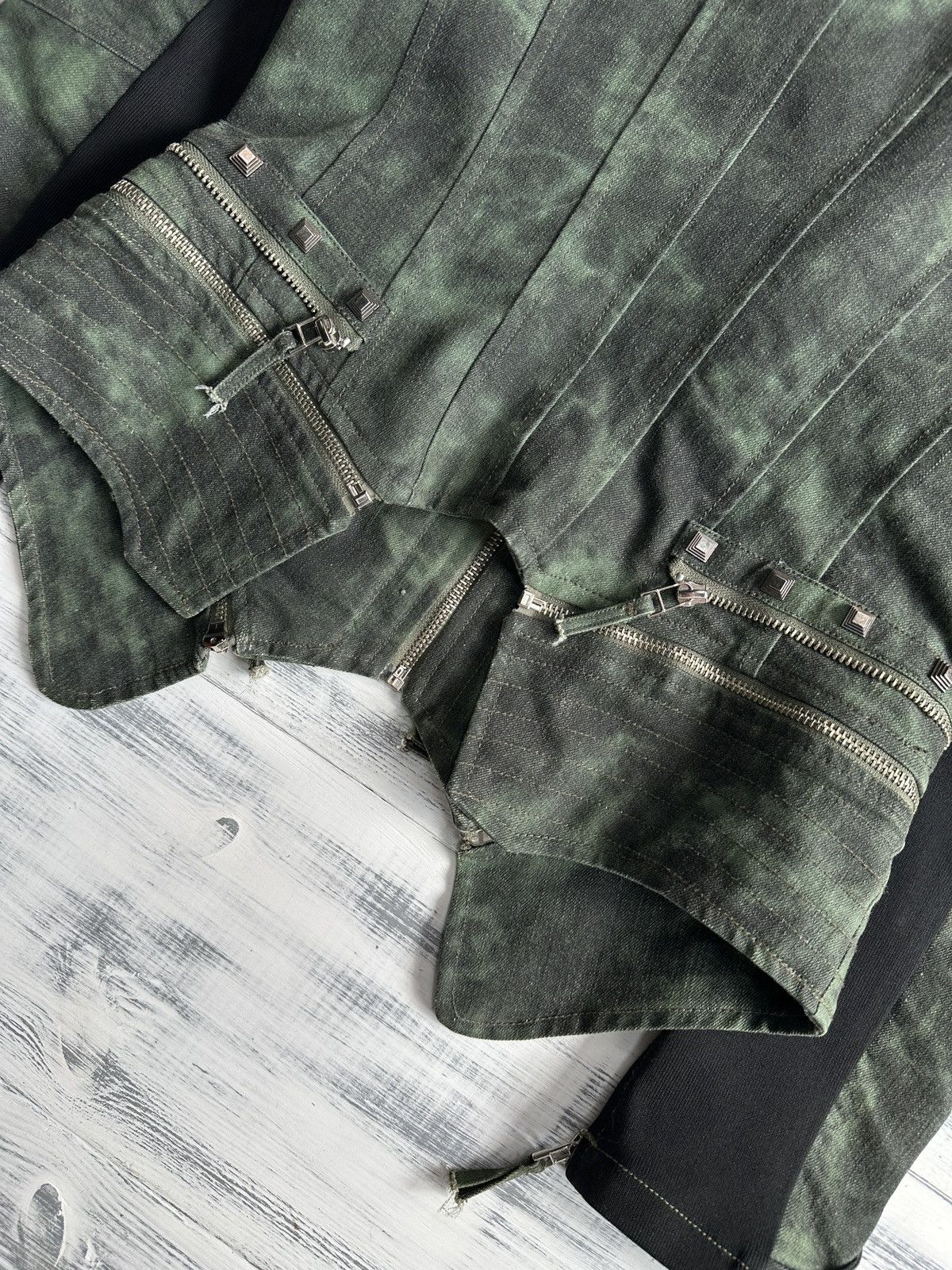 Japanese Brand Y2K Grunge Punk Spiky Acid Wash Denim Biker Moto Jacket Size S / US 4 / IT 40 - 11 Thumbnail