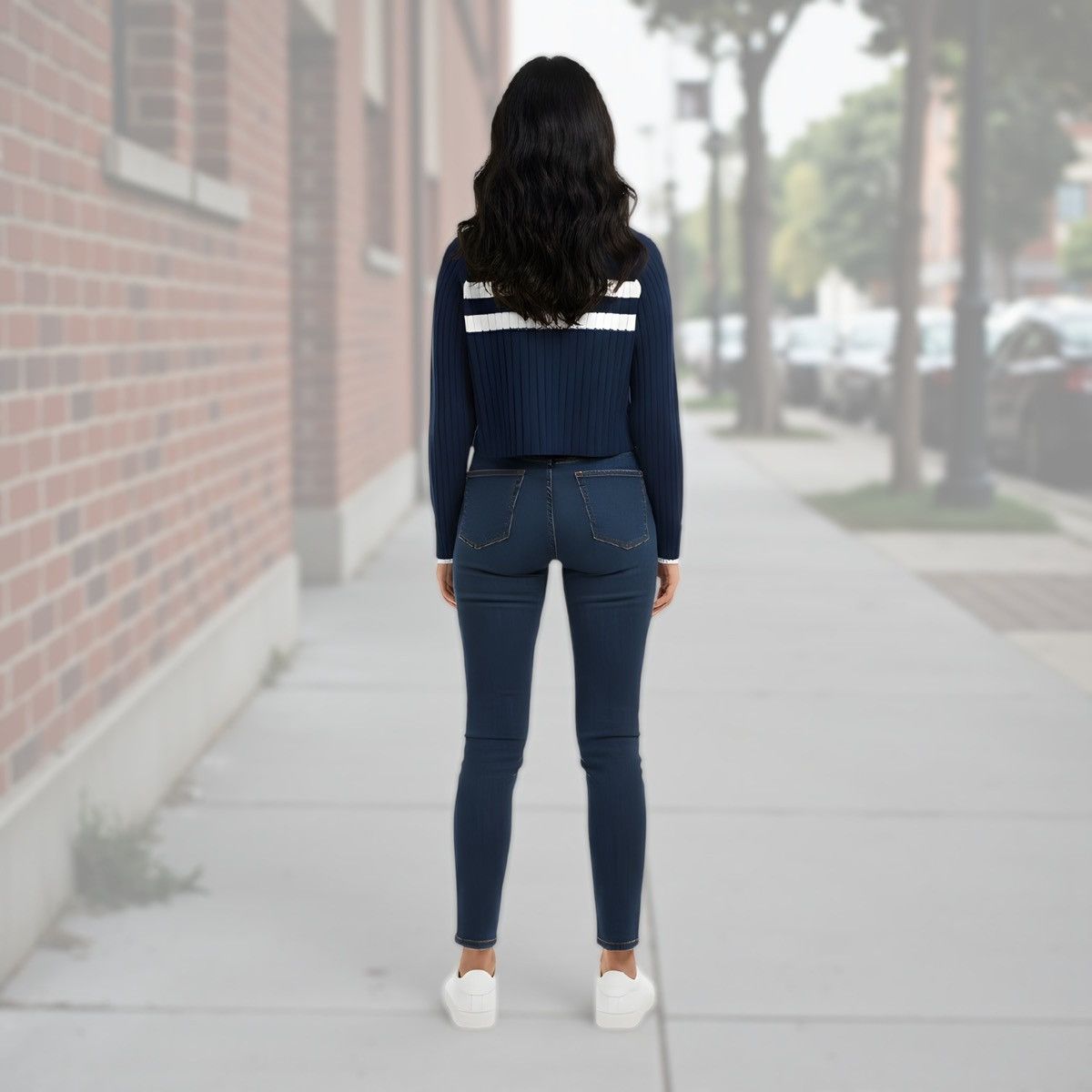 Other Cotton Emporium Women’s Blue White Zip Up Crop Sweater Sz M Size M / US 6-8 / IT 42-44 - 4 Thumbnail