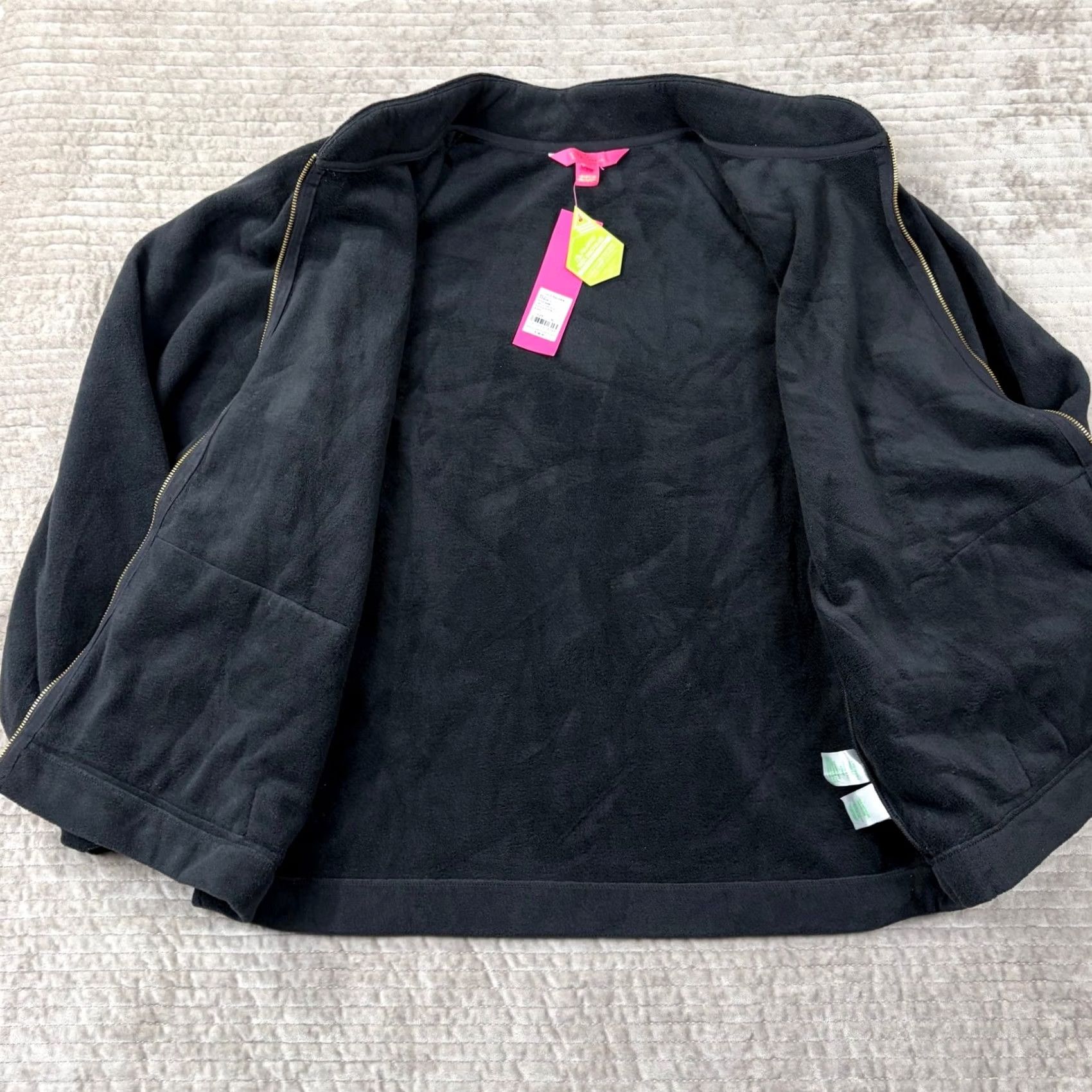 Lilly Pulitzer Lilly Pulitzer Cabello Fleece Zip-Up Jacket Black Puff Shoulder Mock Neck XL Womens Short Jacket Zipper Pocket (Casual, Travel) Size XL / US 12-14 / IT 48-50 - 2 Thumbnail