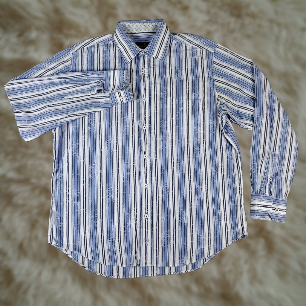 BUGATCHI Bugatchi Uomo Shirt Mens L White Blue Striped Casual Button Up Long Sleeve Size US L / EU 52-54 / 3 - 1 Thumbnail
