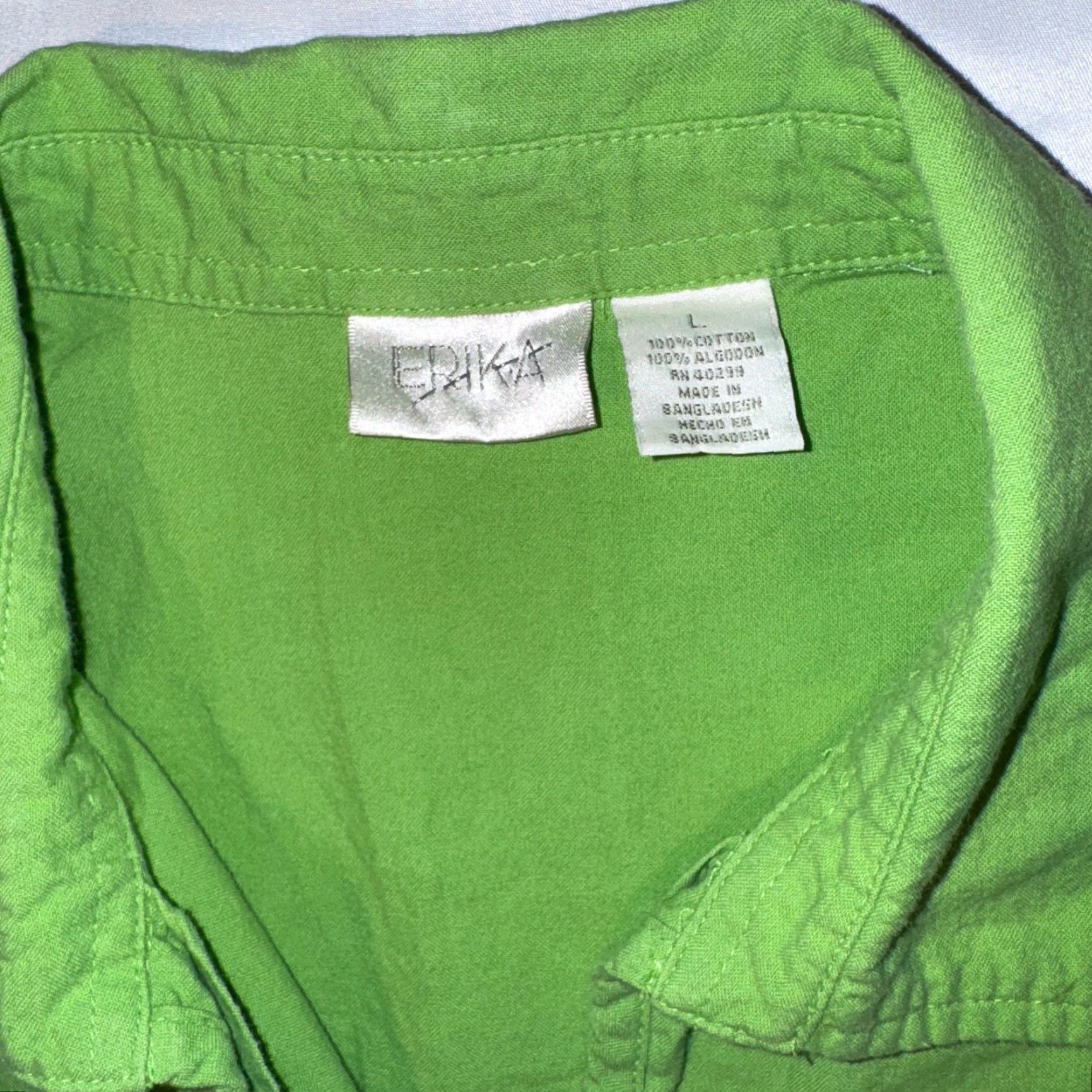 Vintage ERIKA Blouse Shirt Green Yellow Flower Knit Short Sleeve Collared Button Embroidered - L Womens Regular Size L / US 10 / IT 46 - 2 Thumbnail