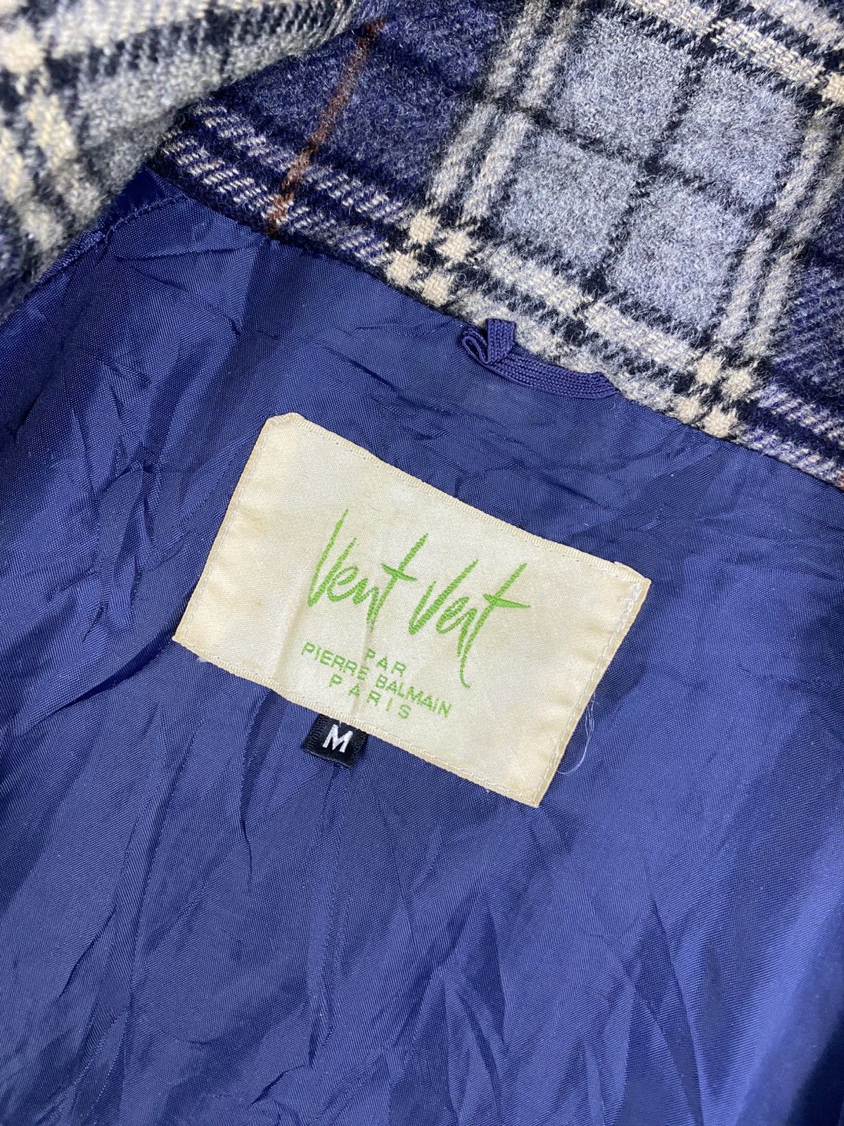Pierre Balmain Vtg Vent Vert Pierre Balmain Navy Checked Long Wool Jacket Size US XL / EU 56 / 4 - 10 Thumbnail