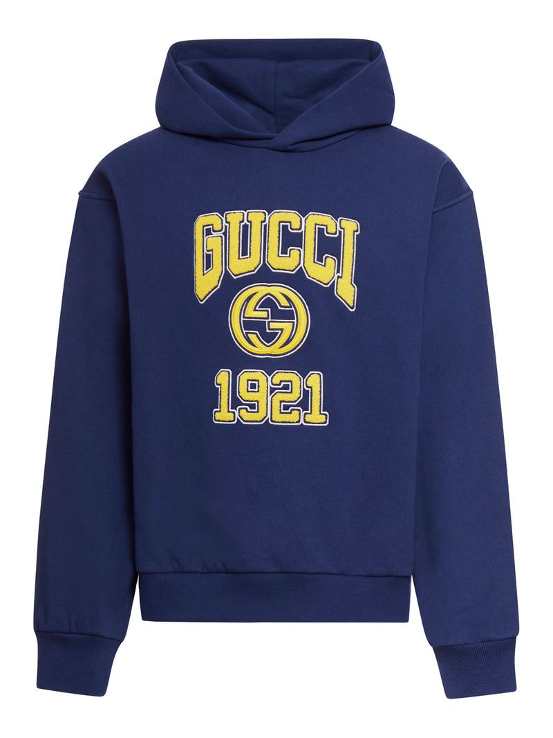 image of Gucci Cotton Jersey Hooded Sweatshirt in Navy, Men's (Size XL)