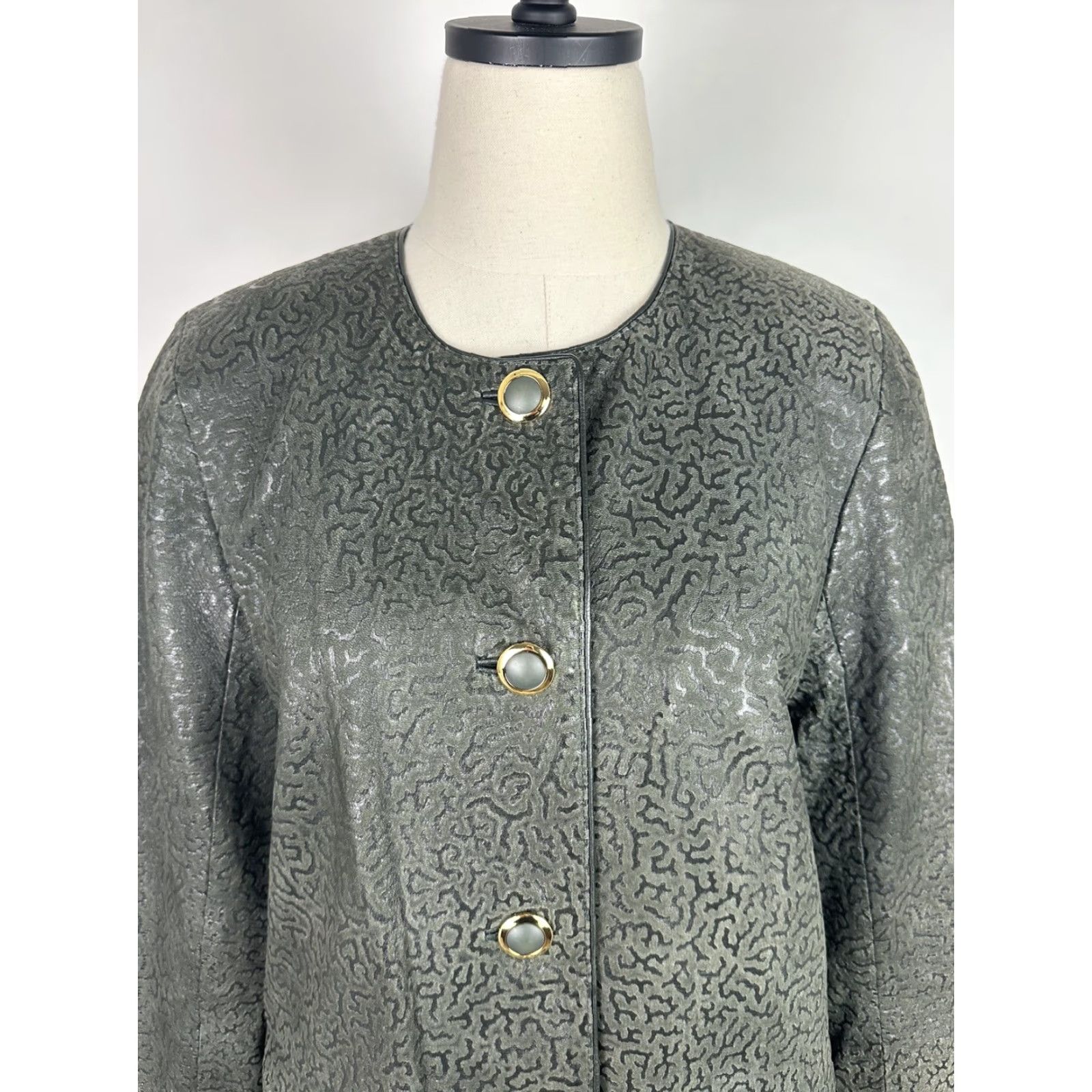 Vintage VINTAGE Giorgio Di Sant Angelo Leather Jacket Womens Small Olive Green Textured Bohemian 80s 90s Retro Casual Womens Size S / US 4 / IT 40 - 4 Thumbnail
