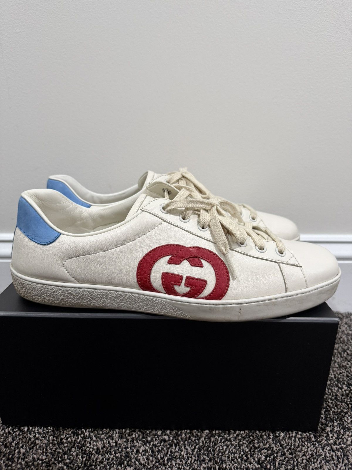 Gucci Gucci Ace Interlocking GG Red Logo / White Lowtop Sneakers Size US 10 / EU 43 - 4 Thumbnail
