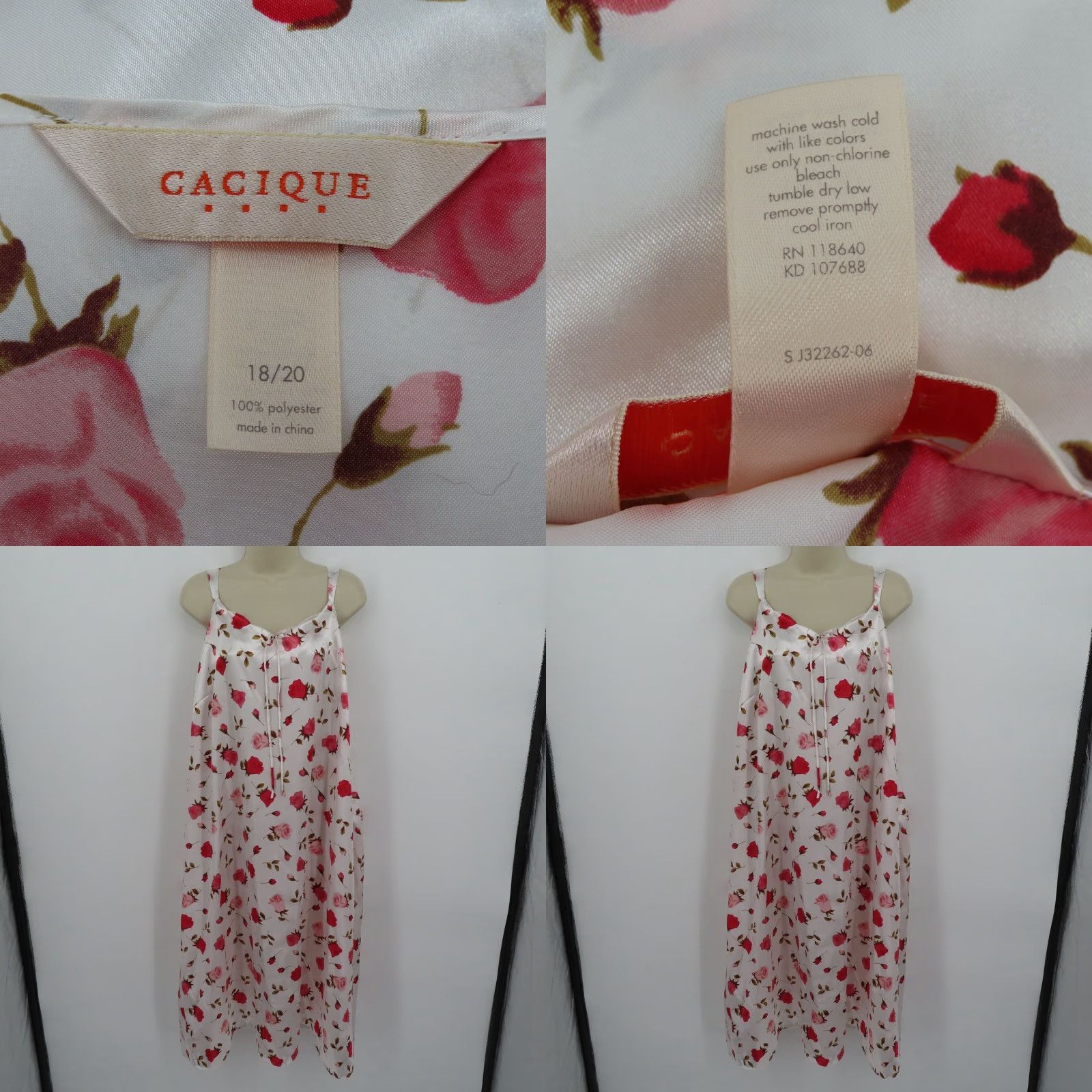 Vintage Cacique Gown Women 18/20 Sleeveless Pink Rose Flower Floral Scallop Nightgown Dress Size XXL / US 16-18 / IT 52-54 - 8 Thumbnail