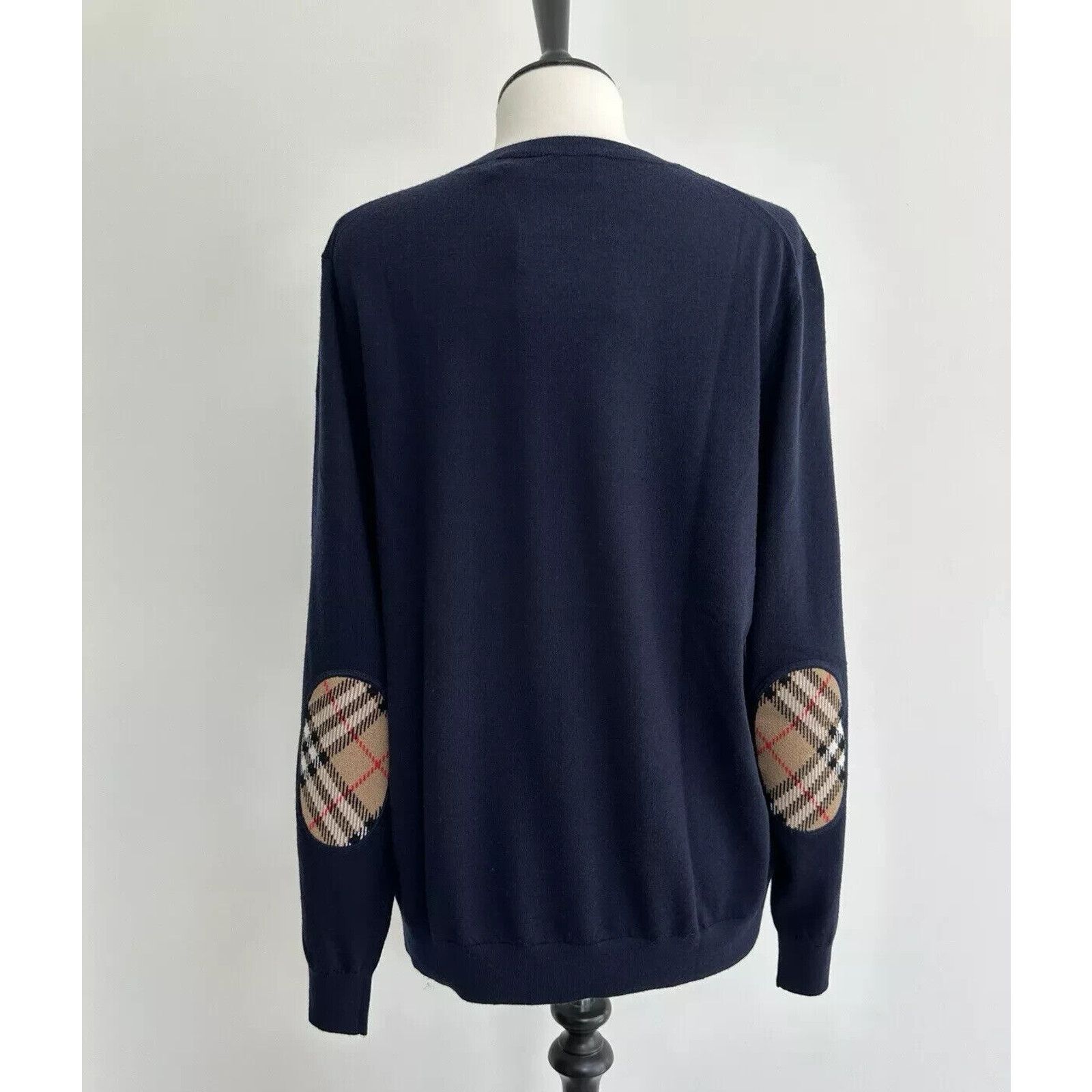 Burberry NEW BEMPTON DARK BLUE WOOL ELBOW CHECK PATCHES SWEATER S Size S / US 4 / IT 40 - 3 Thumbnail