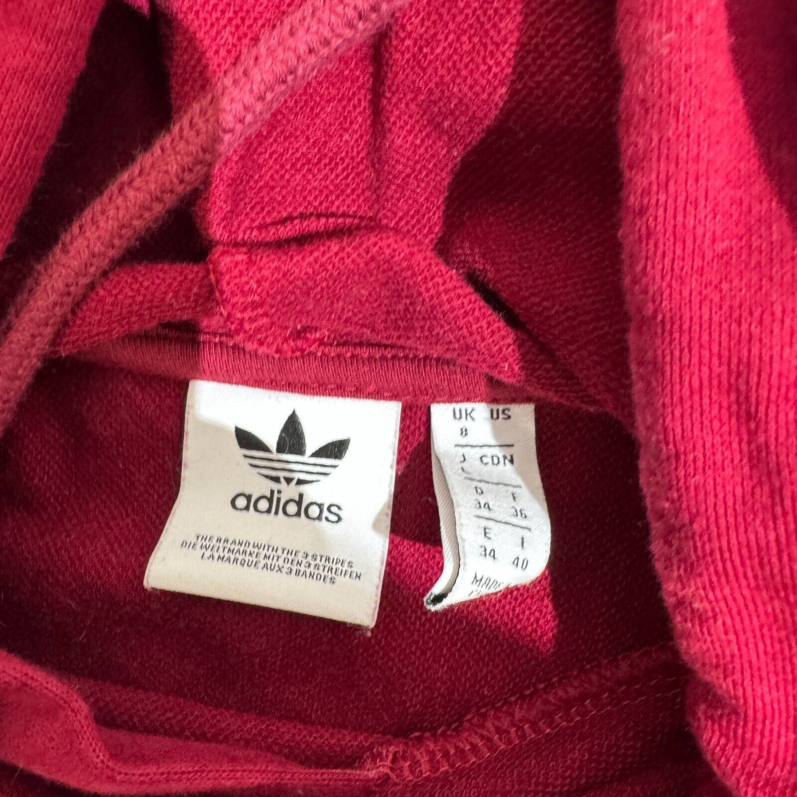 Adidas × Vintage Vintage Adidas Unisex Burgundy Cotton Hoodie Size S 90s Y2K Size US S / EU 44-46 / 1 - 6 Thumbnail