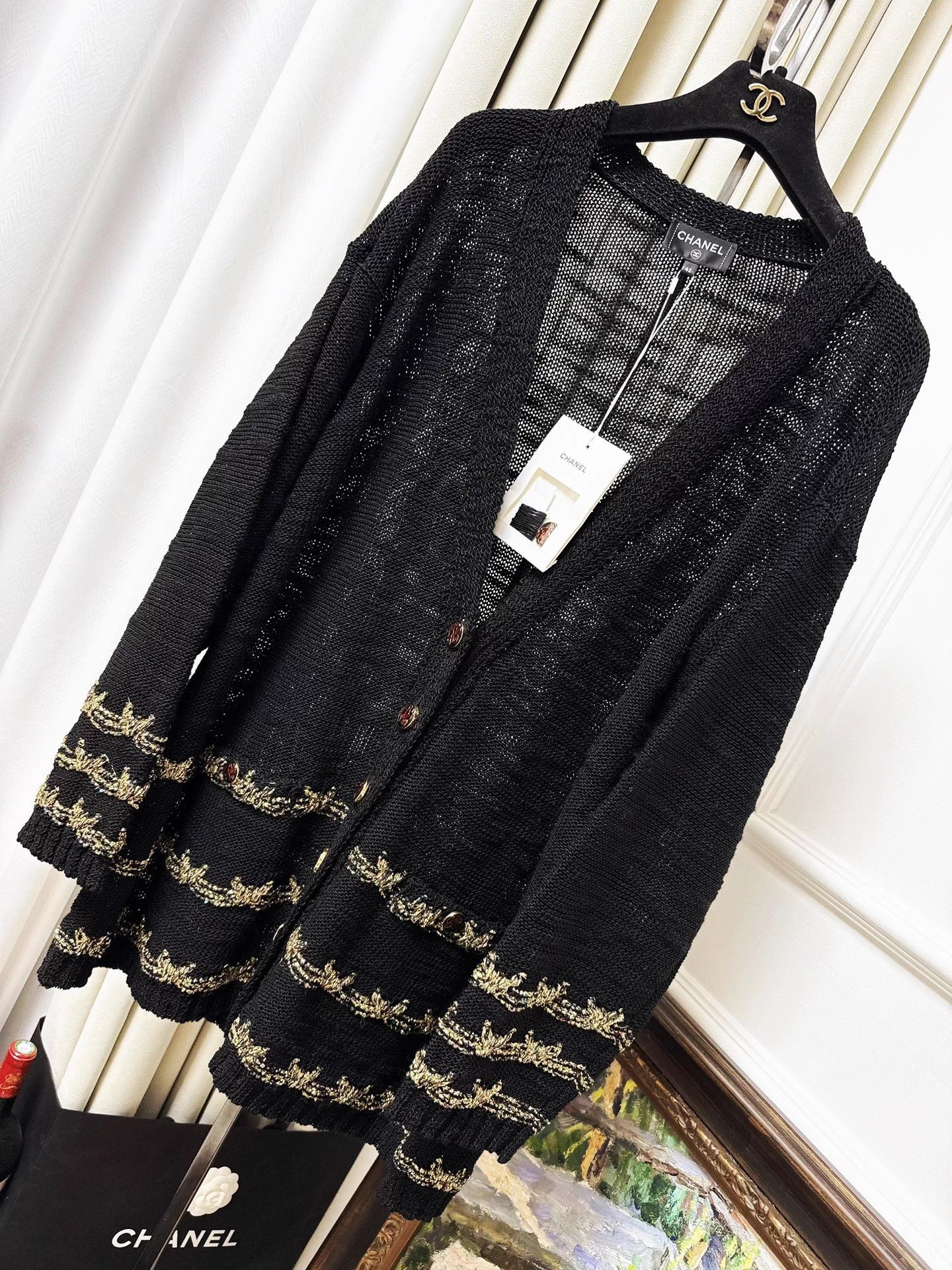 Chanel Chanel 25A Black Gold Tassel Stripe Knit Cardigan Size M / US 6-8 / IT 42-44 - 1 Thumbnail