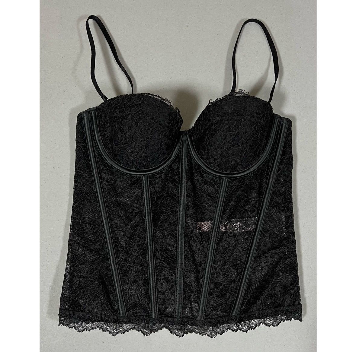 Victoria's Secret Black Floral Lace Corset Bustier Bra Lingerie Size XS 🖤 Size XS / US 0-2 / IT 36-38 - 2 Thumbnail