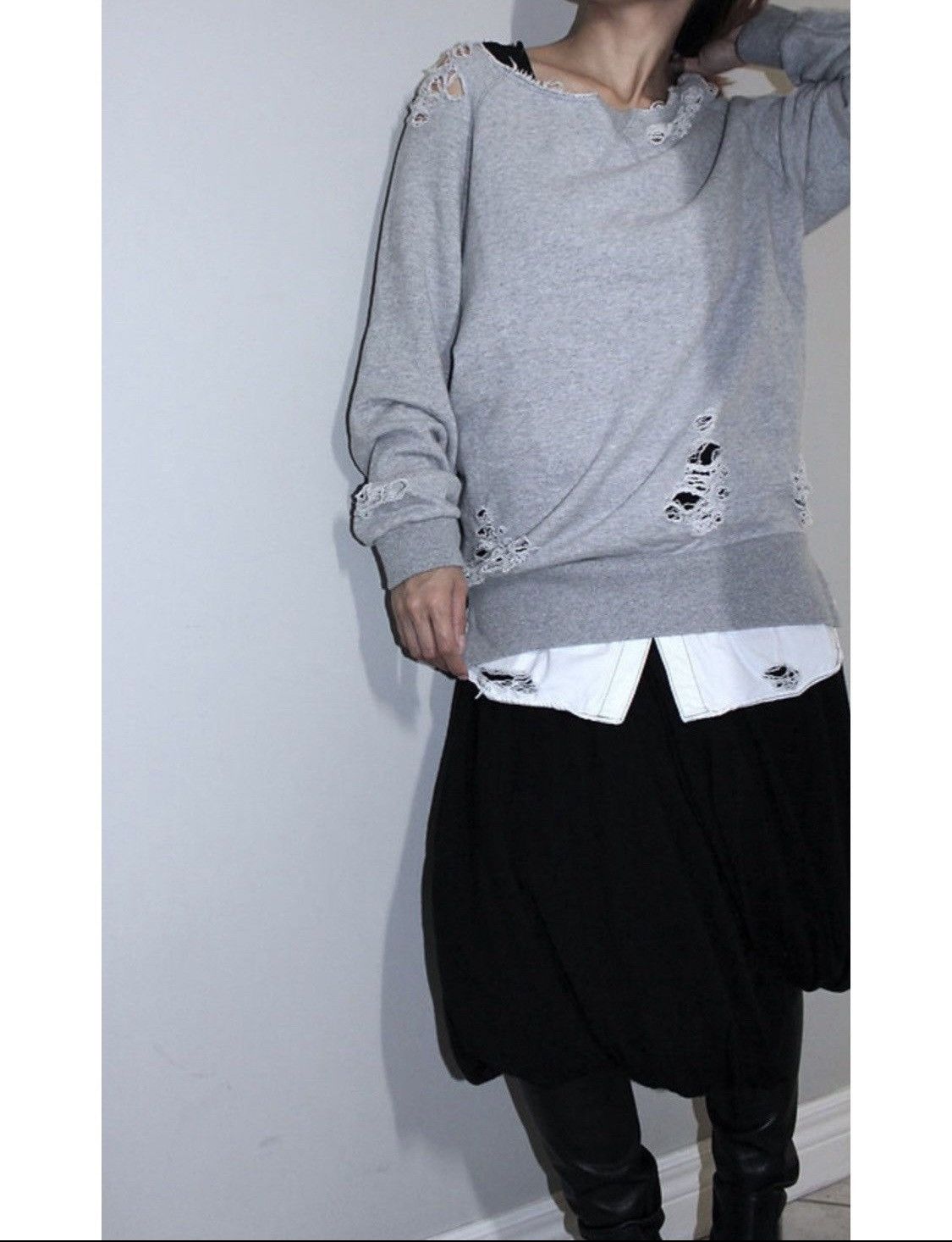 MIHARA YASUHIRO Grey distressed long sleeve sweatshirt