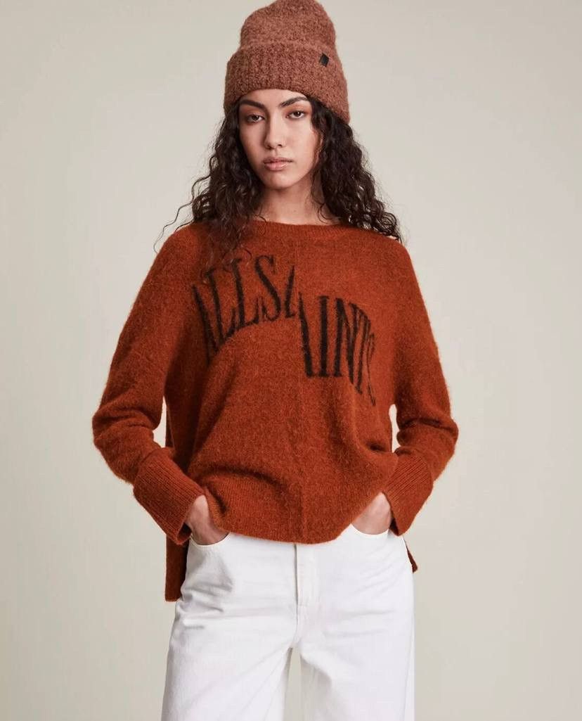Allsaints × Vintage 🔥 Allsaints Alpaca Wool Blend Split Crew Logo Jumper Sweater Size XS / US 0-2 / IT 36-38 - 1 Thumbnail
