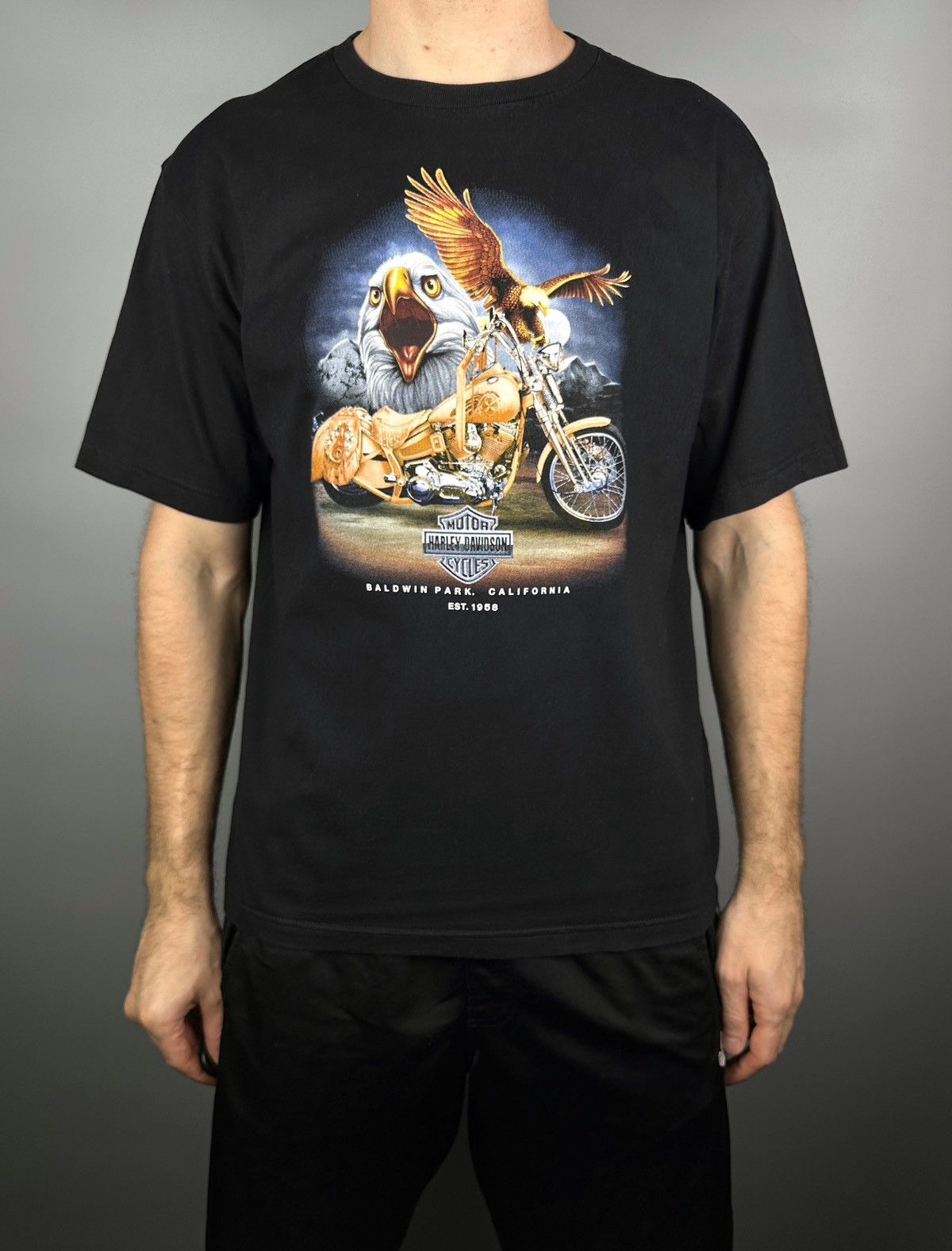 Harley Davidson Vintage Harley Davidson Eagle Bike USA Graphic TShirt Pig 90 Size US L / EU 52-54 / 3 - 3 Thumbnail