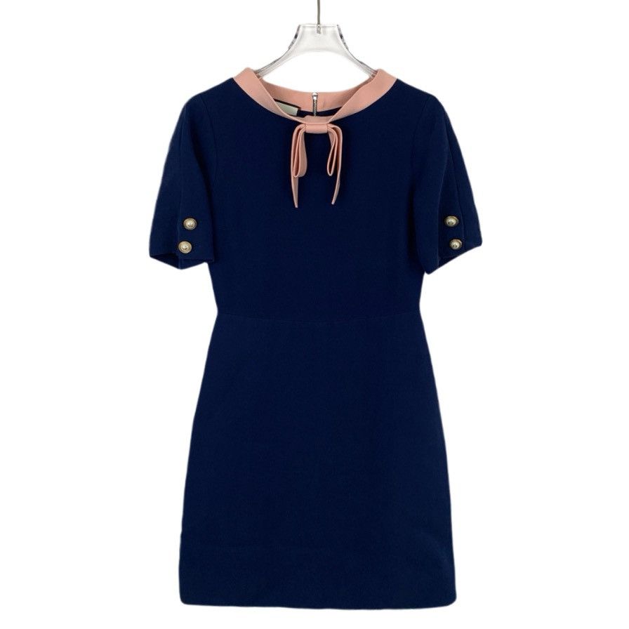 Gucci Gucci Dark Blue Silk Wool Blend Short Sleeve Dress K26WX Size XS / US 0-2 / IT 36-38 - 1 Thumbnail