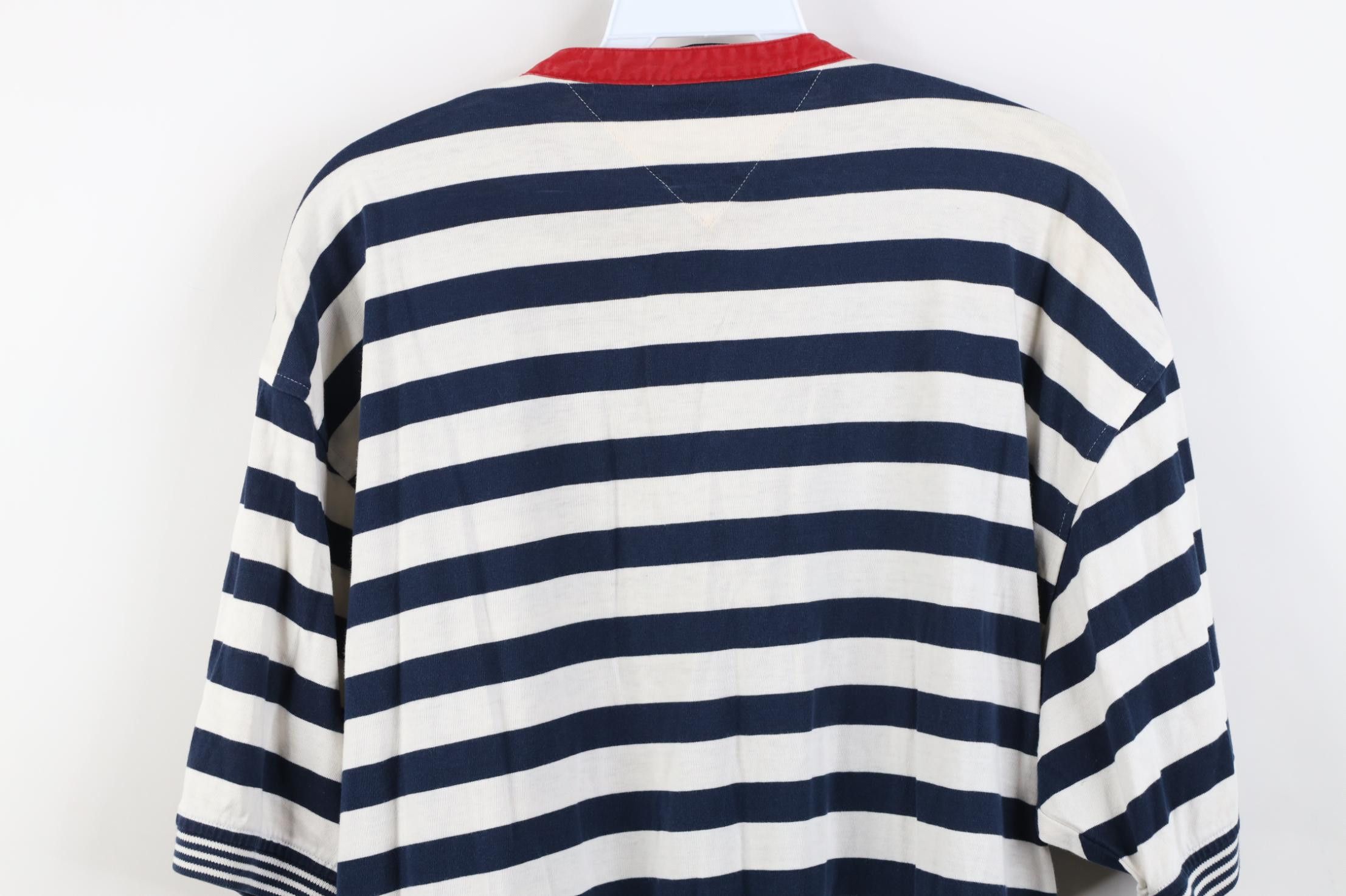 Tommy Hilfiger Vintage 90s Tommy Hilfiger Crest Striped Henley T-Shirt Size US L / EU 52-54 / 3 - 13 Thumbnail