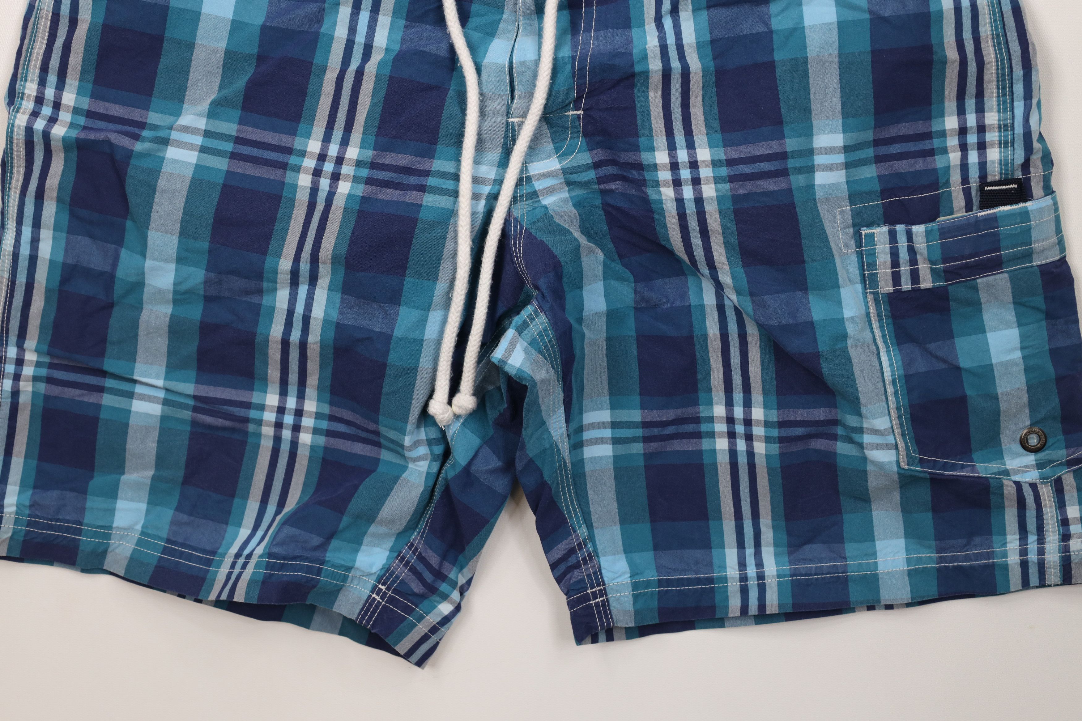 J.Crew J Crew Swimming Board Shorts Swim Trunks Blue Plaid Cotton Size US 31 - 4 Thumbnail