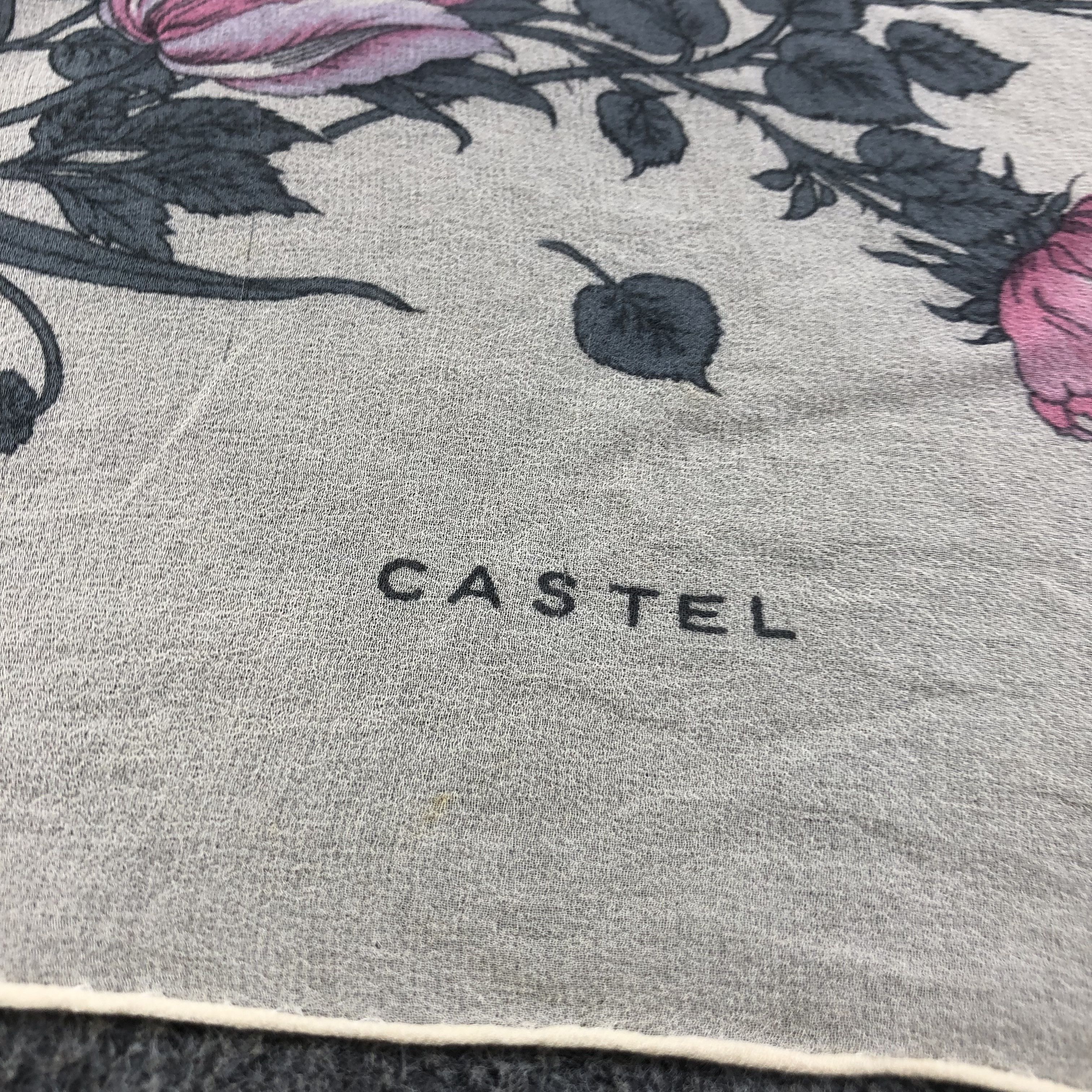 Vintage Castel Floral Hand Rolled Silk Scarf M738 Size ONE SIZE - 3 Thumbnail
