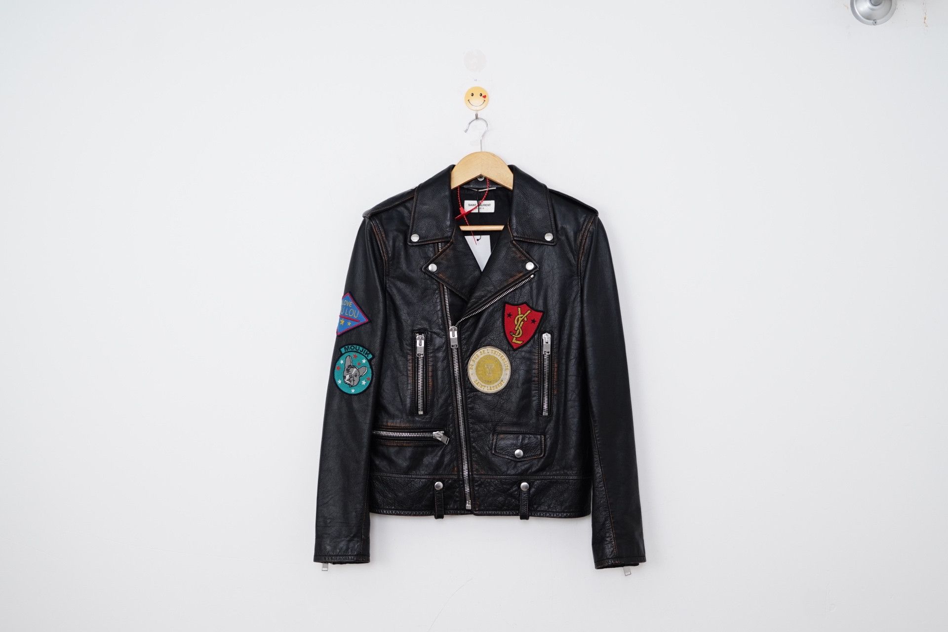 Saint laurent multi patch leather outlet jacket