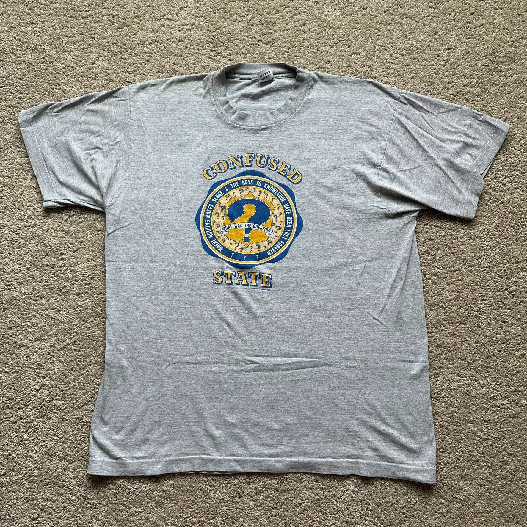 Vintage Vintage 80s Confused State Funny T-Shirt Single Stitch Colle Size US XL / EU 56 / 4 - 1 Thumbnail