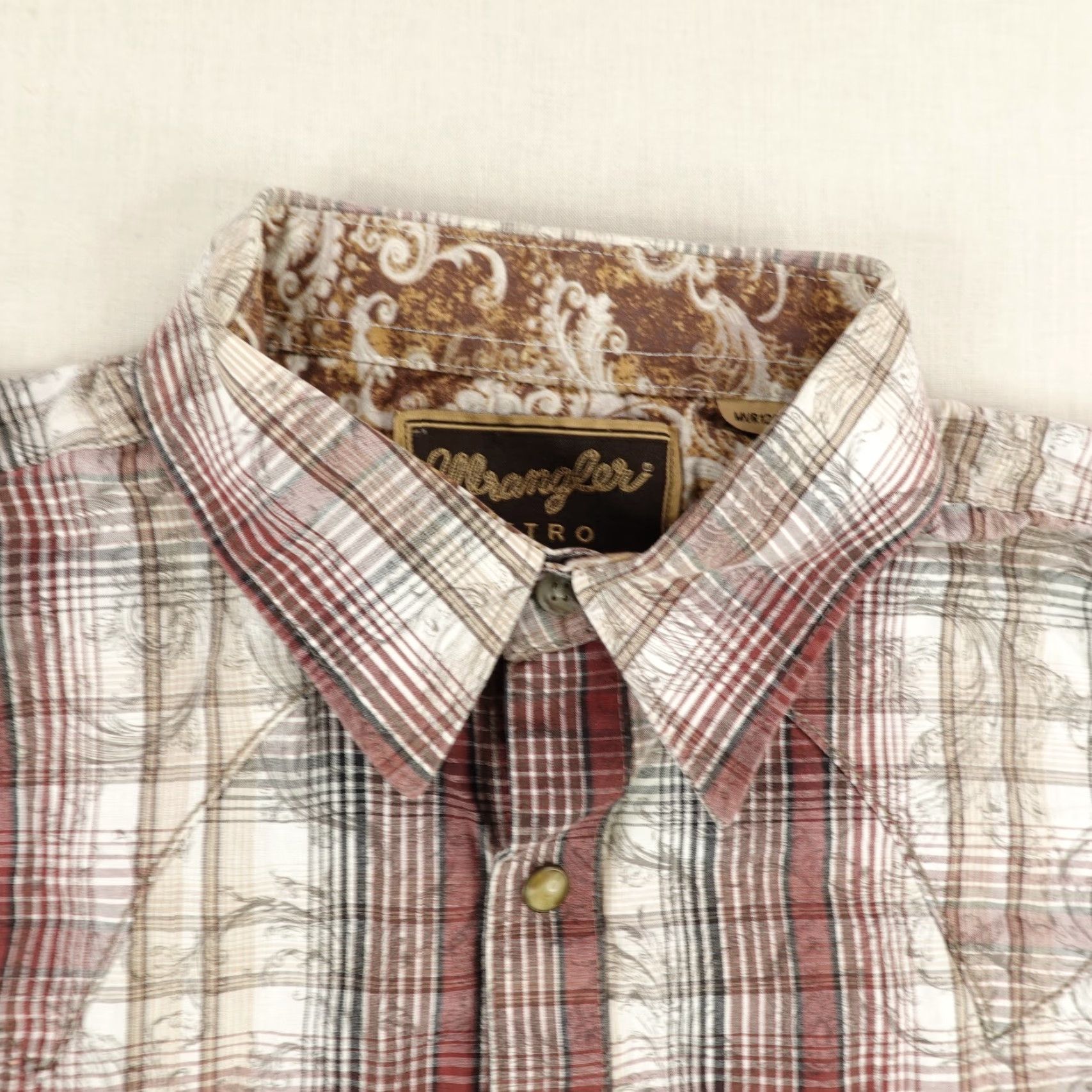 Wrangler VINTAGE Wrangler Shirt Mens Medium Red Beige Plaid Paisley Retro Western Pearl Snap Size US M / EU 48-50 / 2 - 2 Thumbnail