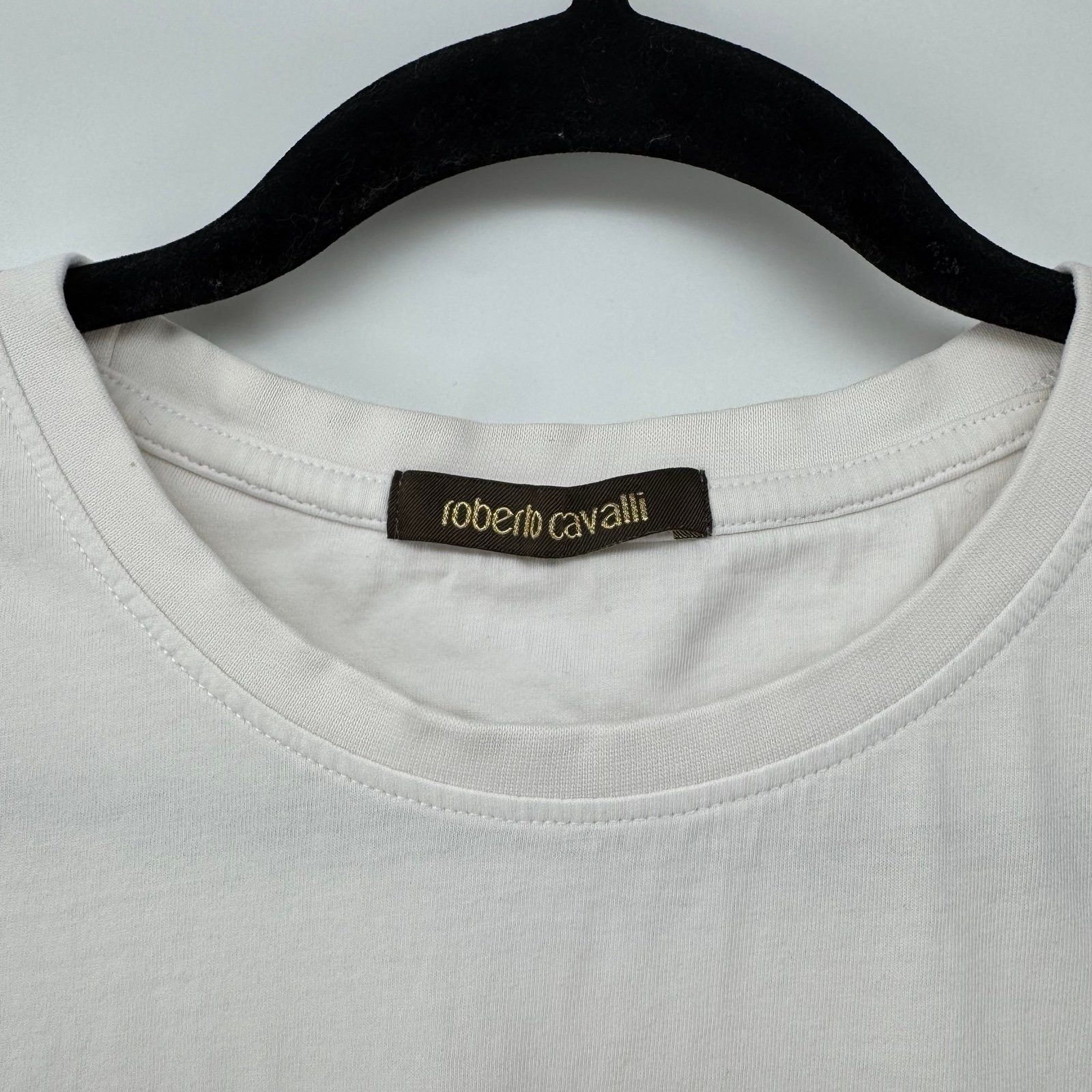 Roberto Cavalli Roberto Cavalli Men's White Crewneck Graphic Print Shirt Si Size US L / EU 52-54 / 3 - 2 Thumbnail