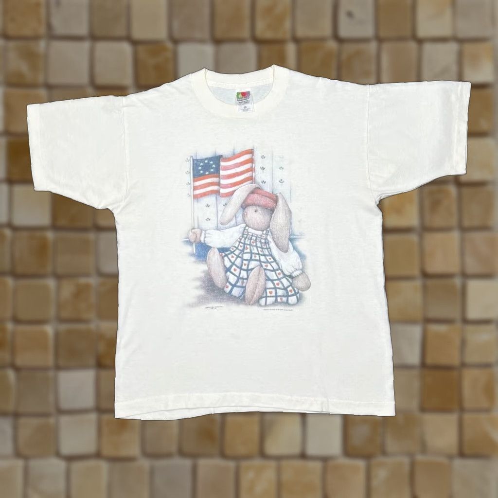 Vintage Vintage LIBERTY BUNNY (1988) Cartoon Graphic Single Stitch T-Shirt Large Cream Men Adult L Shirt Cookie? Size US L / EU 52-54 / 3 - 1 Thumbnail