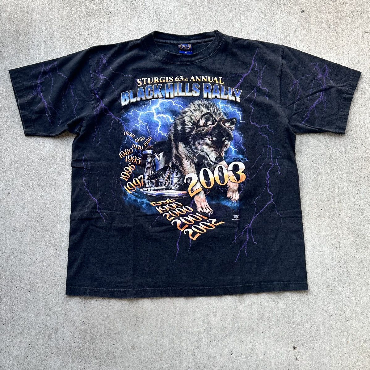 Vintage Vintage Sturgis 03 Bike Rally T Shirt Lighting Bolt Eagle Size US XL / EU 56 / 4 - 2 Thumbnail