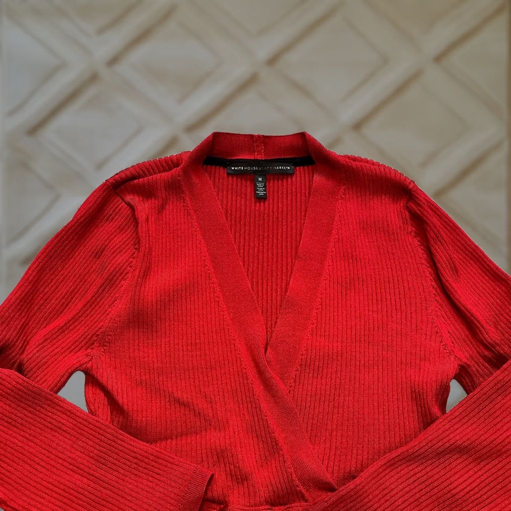 White House Black Market White House Black Market Shirt Womens M Red Ribbed Kimono Long Sleeve Top Size M / US 6-8 / IT 42-44 - 1 Thumbnail