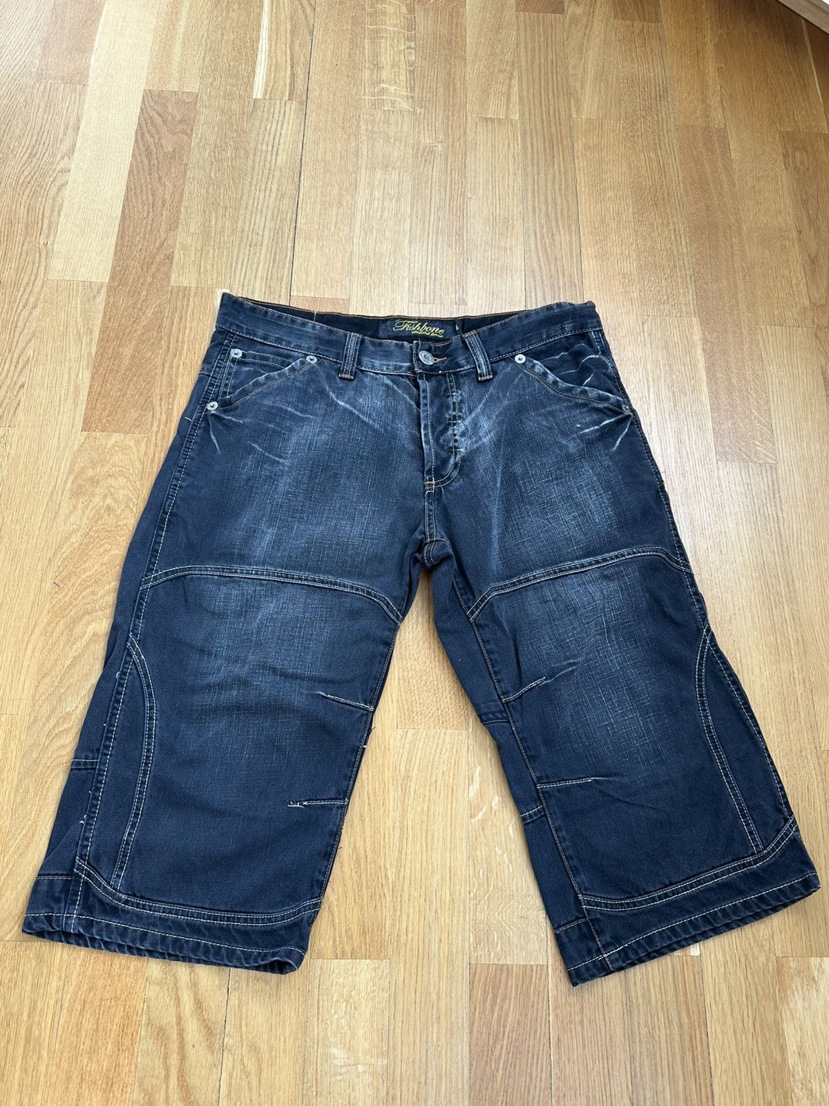 JNCO Vintage Fishbone Baggy Denim Shorts Dark Black Fit Size US 34 / EU 50 - 2 Thumbnail