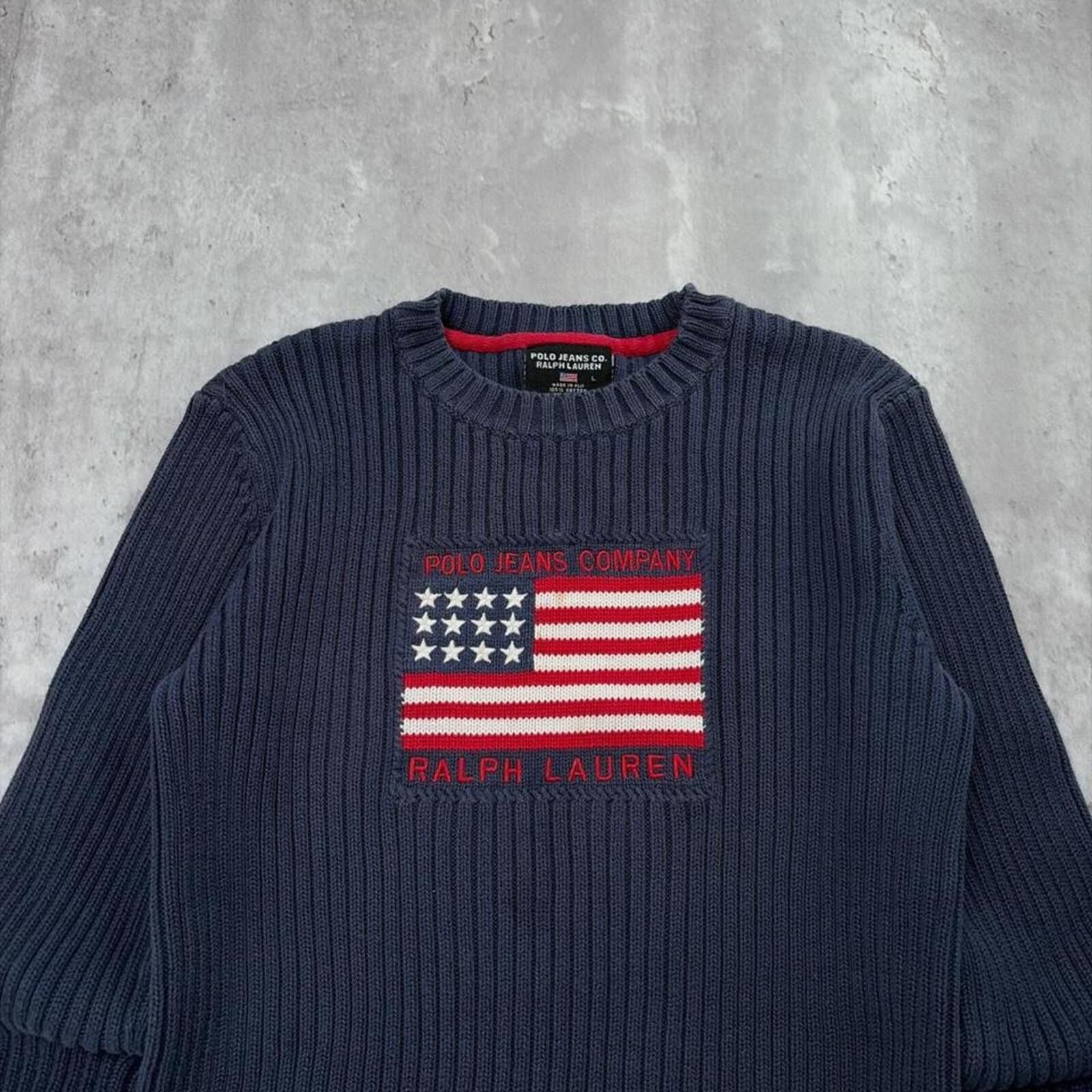Polo Ralph Lauren Vintage Polo Jeans Comoany USA Flag Quilted Knit Sweater Size L / US 10 / IT 46 - 3 Thumbnail