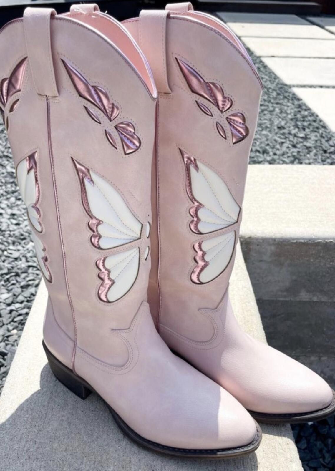 Unknown London Pink Butterfly Cowboy Boots Y2K Festival. Size 10. Size US 7.5 / IT 37.5 - 2 Thumbnail