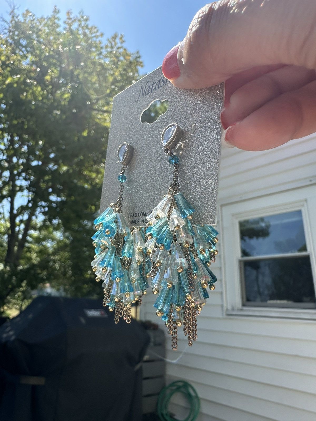Designer Natasha water blue beads tassels stud back unique closure Size ONE SIZE - 4 Thumbnail