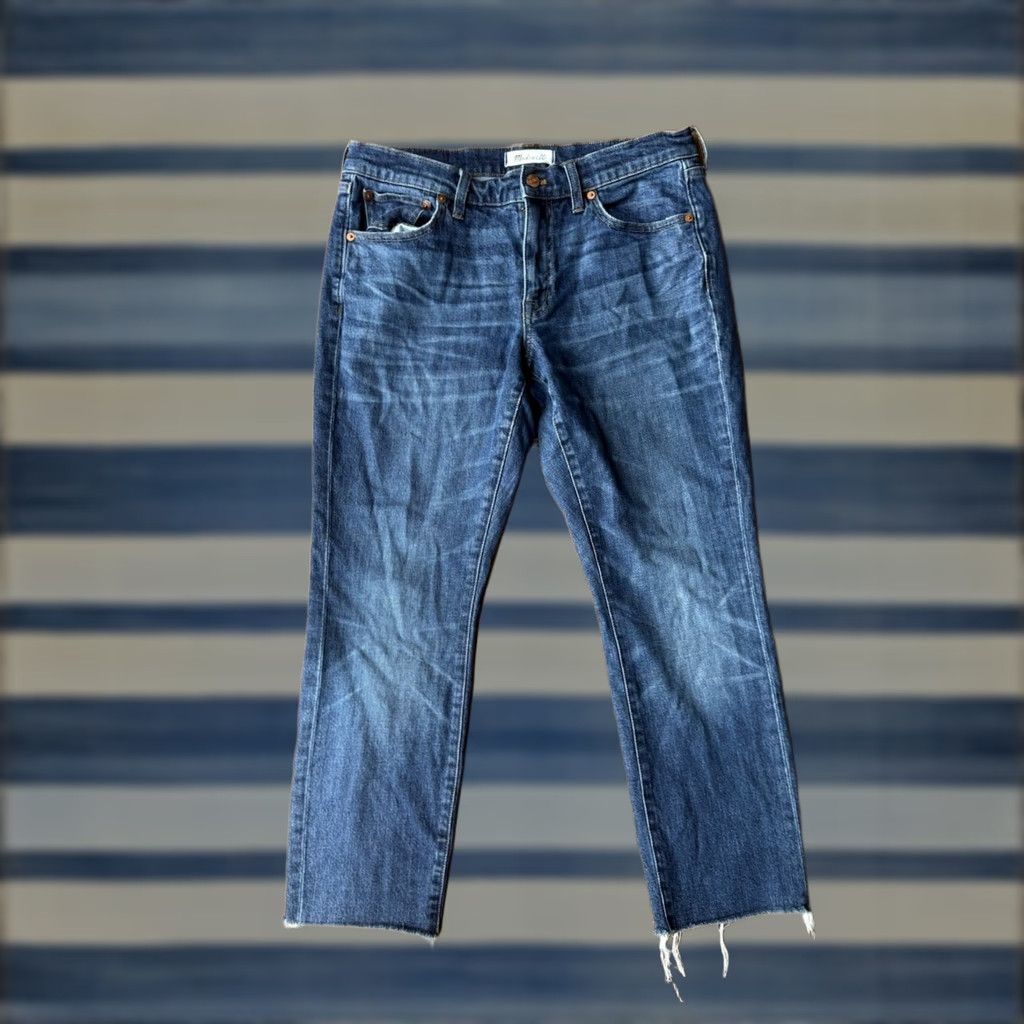 Madewell Madewell Slim Boy Jeans Women’s 28 Straight Frayed Distressed Blue Cotton Polyester Spandex Denim 5-Pocket Regular Rise Size 28" / US 6 / IT 42 - 1 Thumbnail