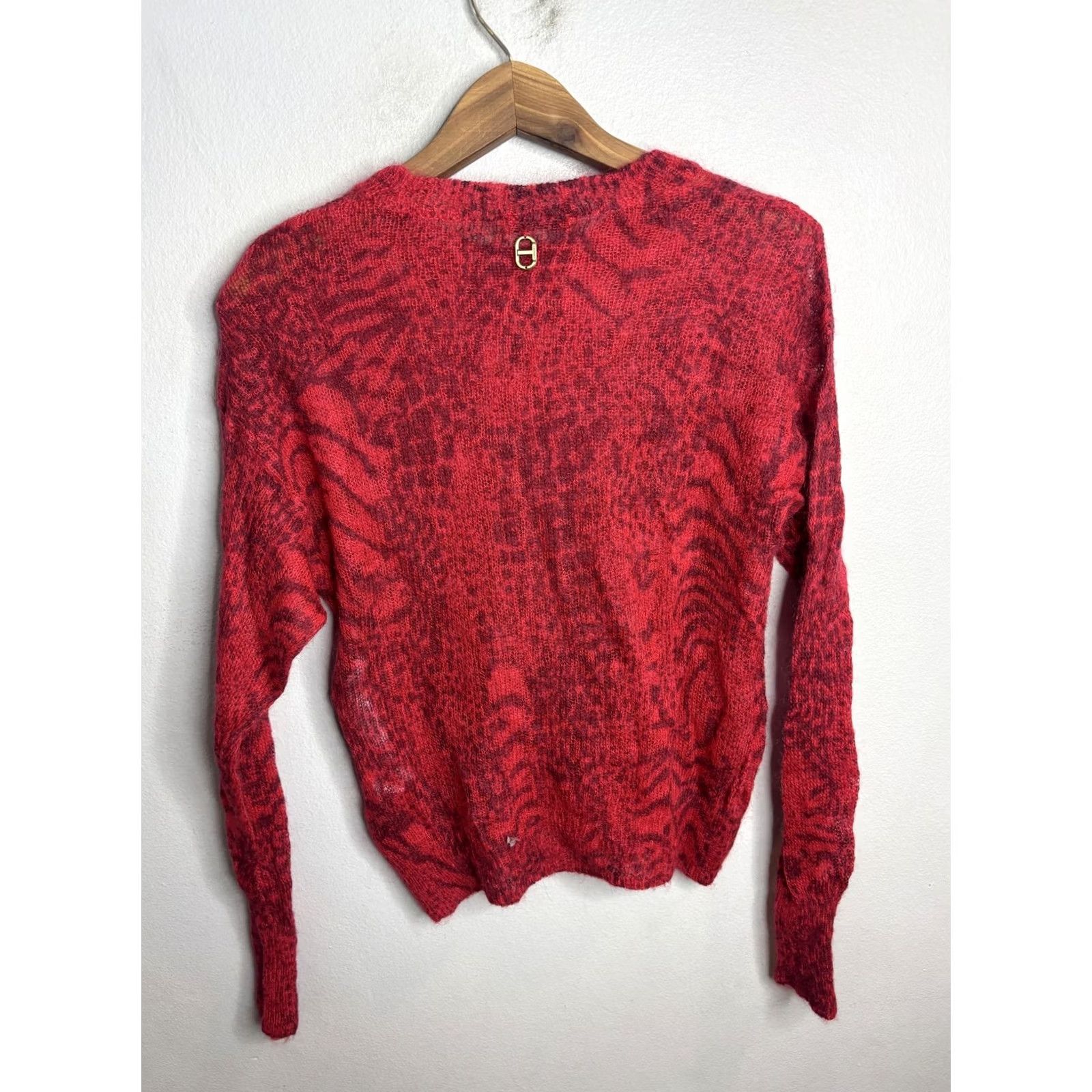TWINSET TWINSET Sweater Womens Small Red Mohair Wool Blend Animal Print Knit Fuzzy Size S / US 4 / IT 40 - 6 Thumbnail