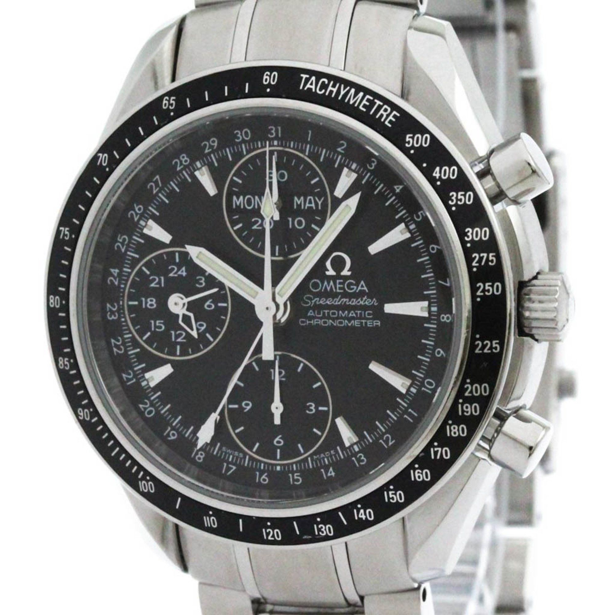 Polished Omega Speedmaster Day Date Steel Automatic Mens Watch 3220.50 in Black, Women's