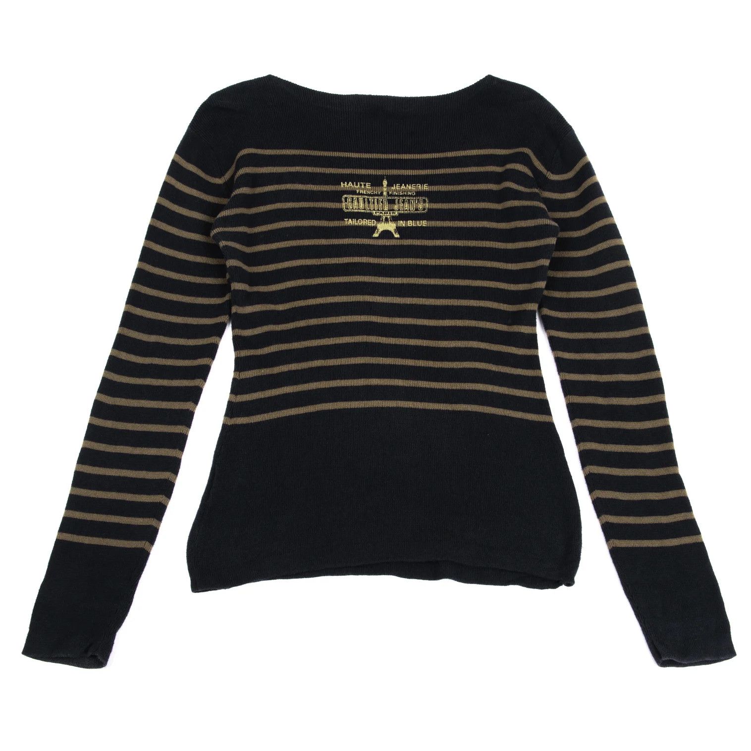 Jean Paul Gaultier Tower Print Striped Knit Sweater in Navy Khaki, Size 48 Size US M / EU 48-50 / 2 - 1 Thumbnail