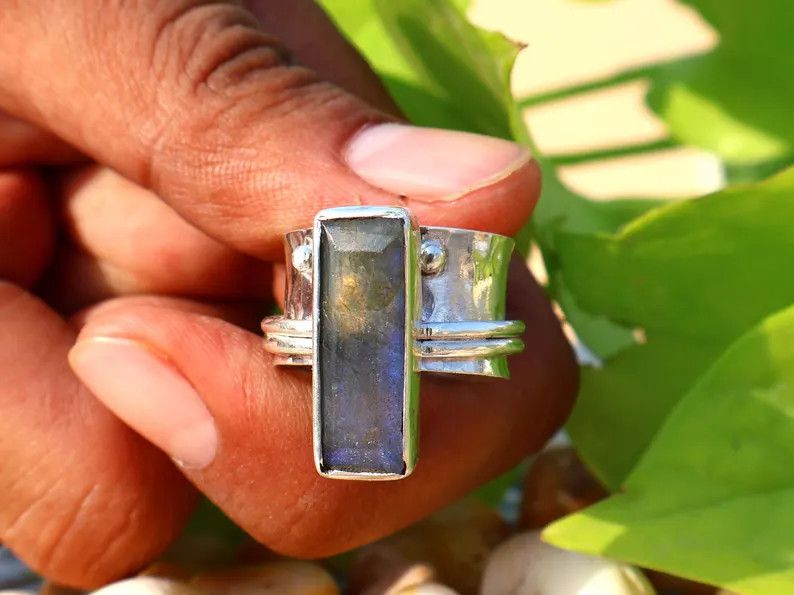 Handmade Labradorite Spinner Ring, Handmade Sterling Silver Ring Gift Size ONE SIZE - 6 Thumbnail