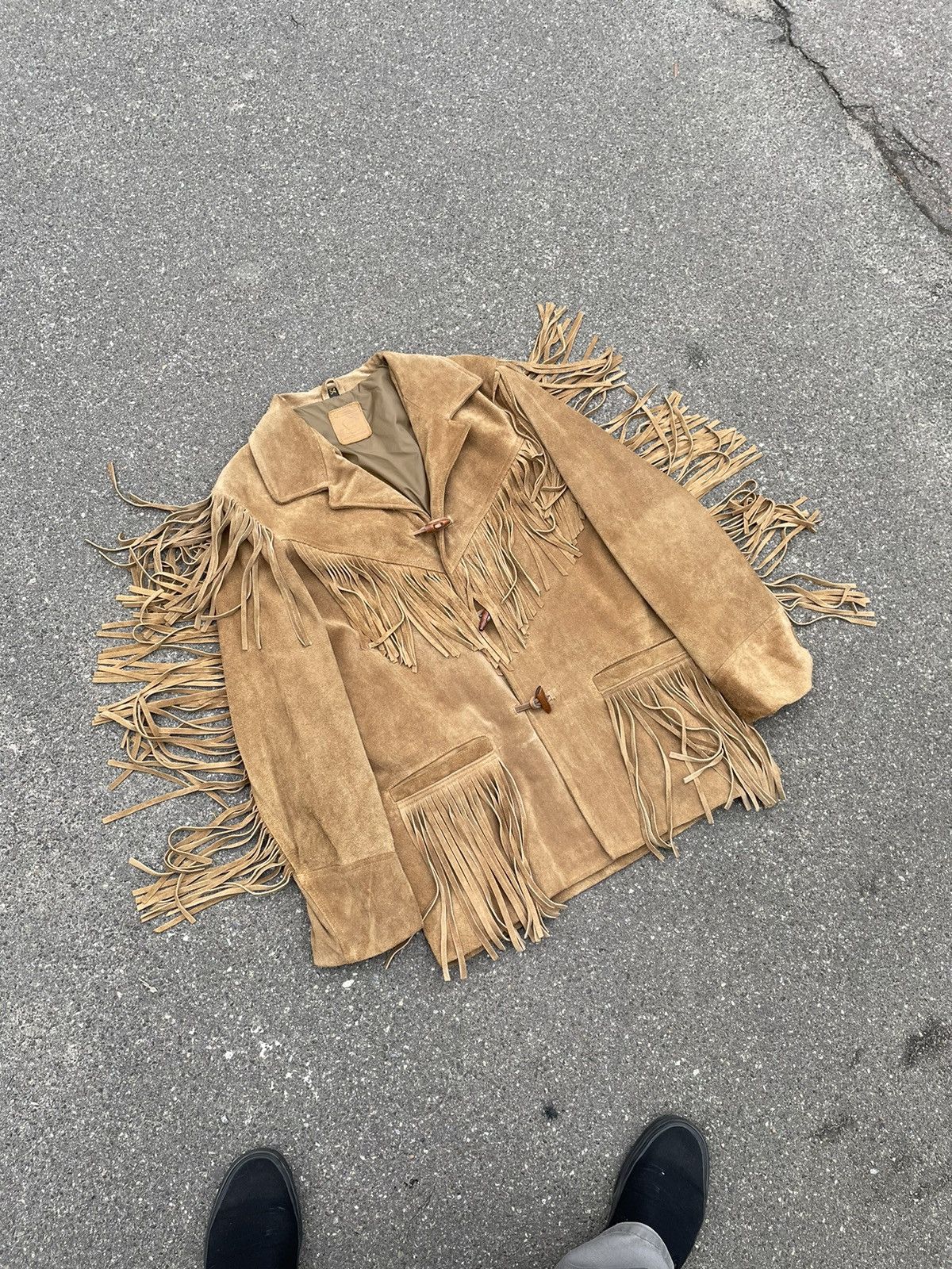 image of Cowboy Equipment x Genuine Leather Vintage Biker Fringe Tassel Leather 90's Suede Western in Beige 