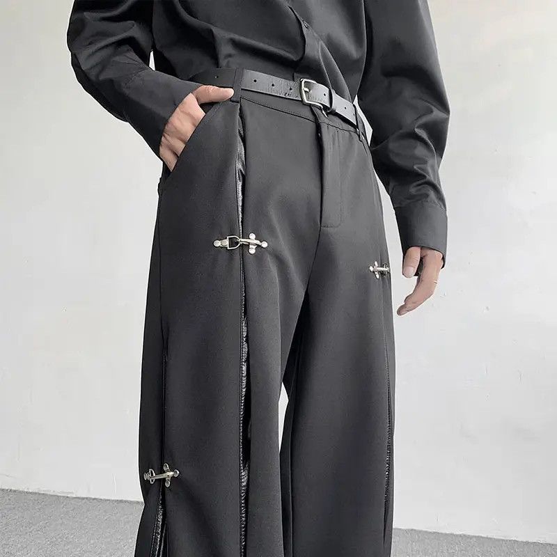 Japanese Brand × Vintage Avant garde retro buckle pu leather mix pleated pants Size US 29 - 3 Thumbnail