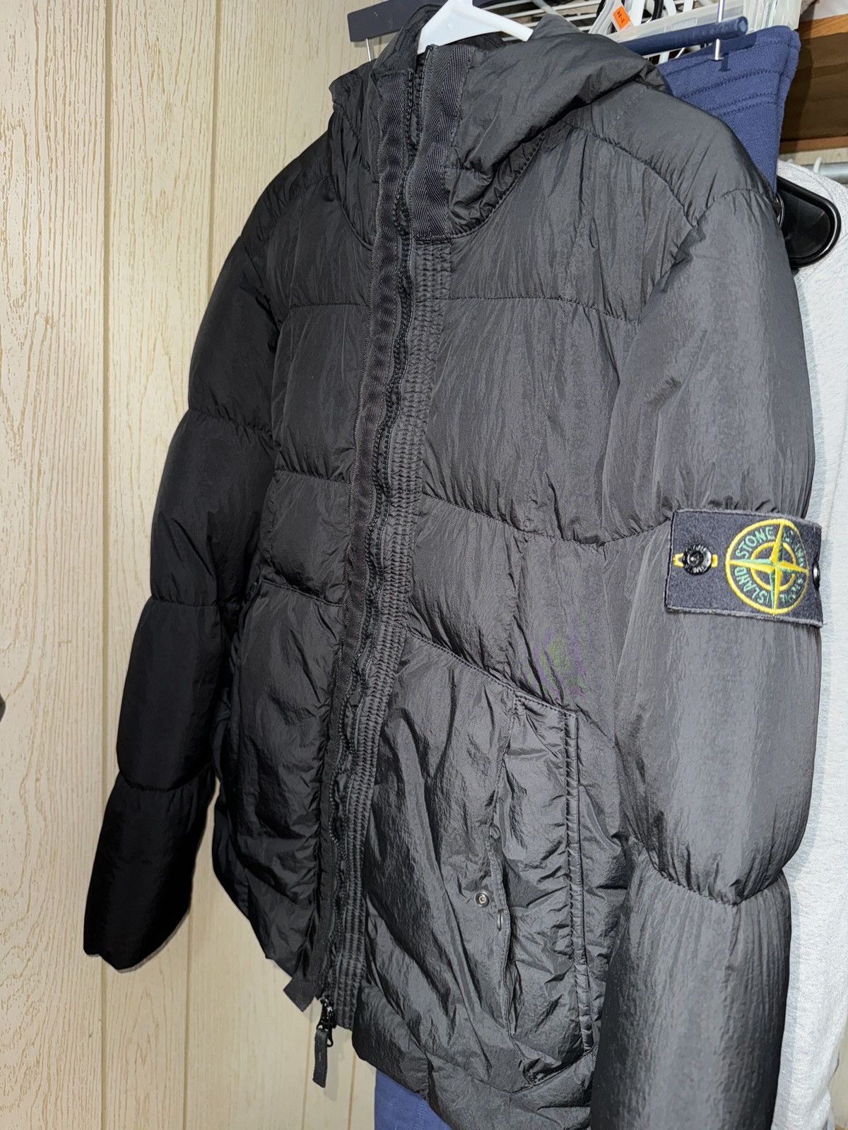 image of Stone Island Garment Dyed Crinkle Reps Ny Down in Black, Men's (Size Small)