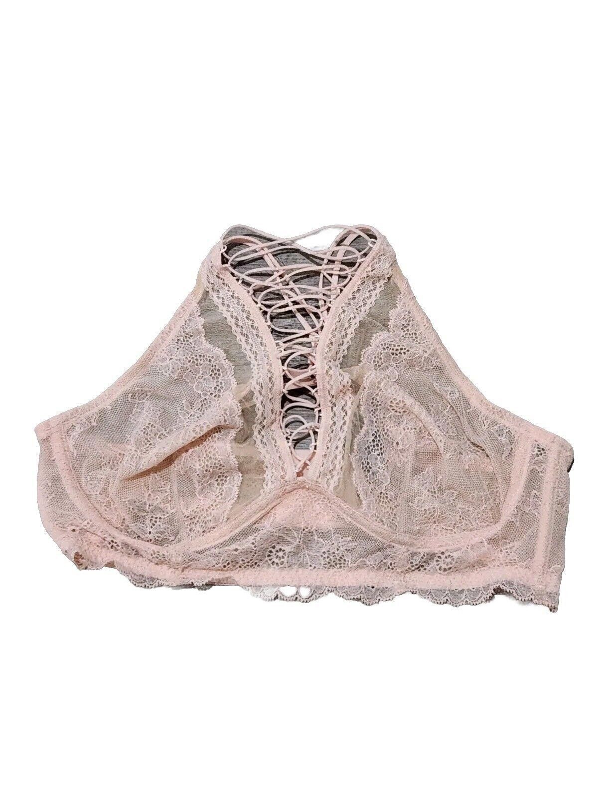 Designer Victoria Secret Bralette Large Peach Pink High Neck Lace Size ONE SIZE - 1 Thumbnail