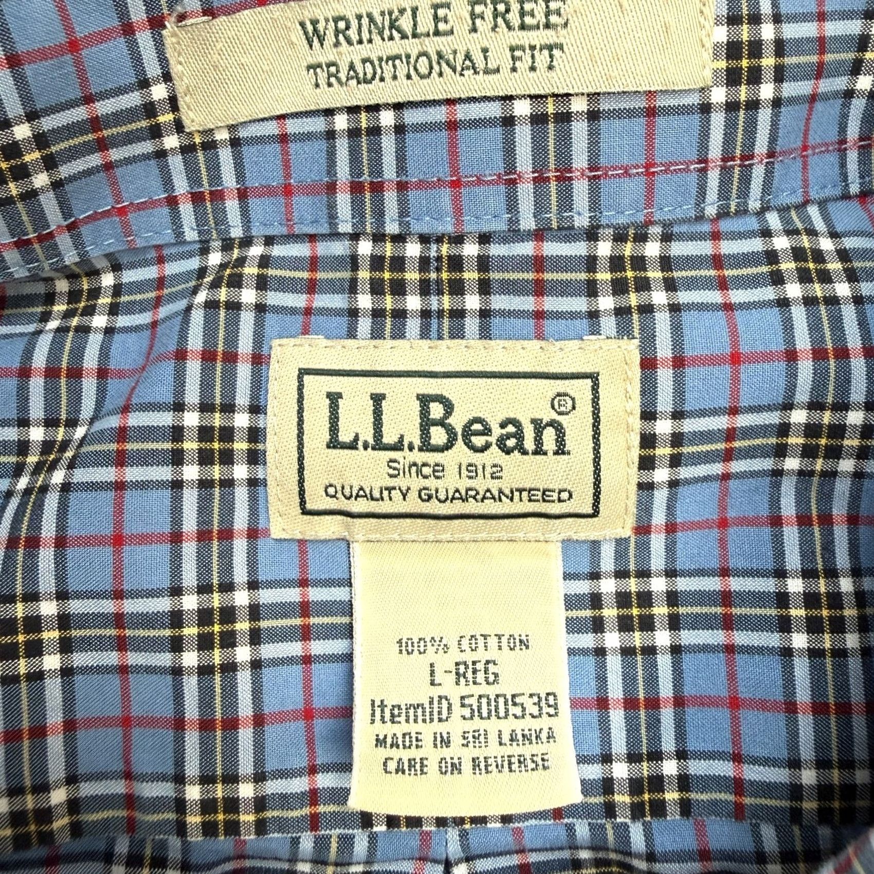 Vintage L.L. Bean Shirt Men Large Blue Tartan Plaid Wrinkle Free Cotton Button Down Office Size US L / EU 52-54 / 3 - 3 Thumbnail