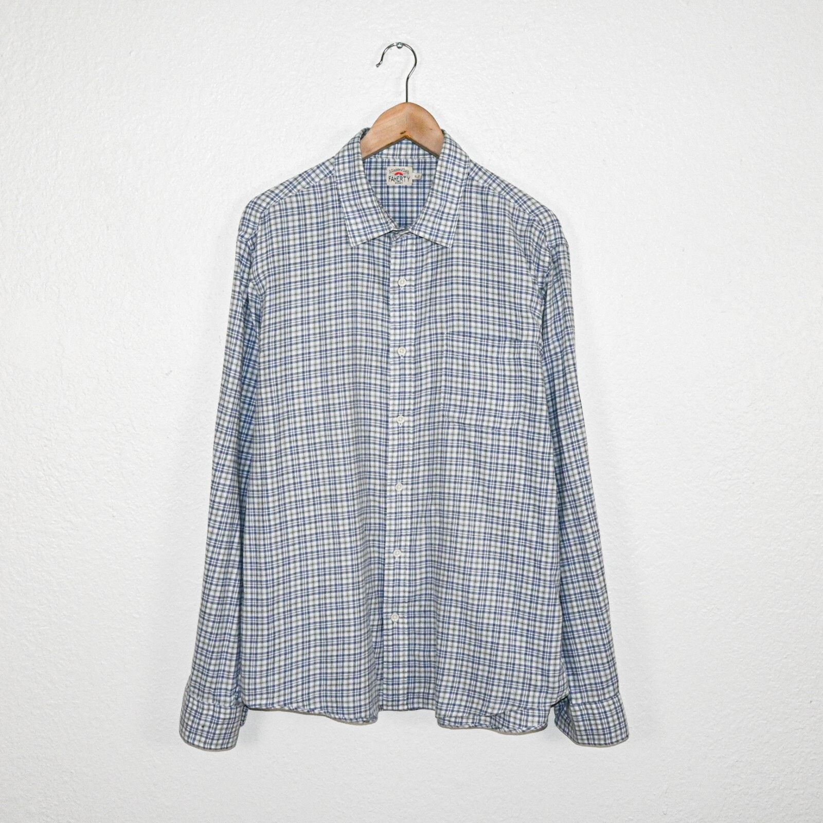 Faherty Faherty Men's XL Blue Gray Button up Flannel Shirt Plaid Size US XL / EU 56 / 4 - 1 Thumbnail
