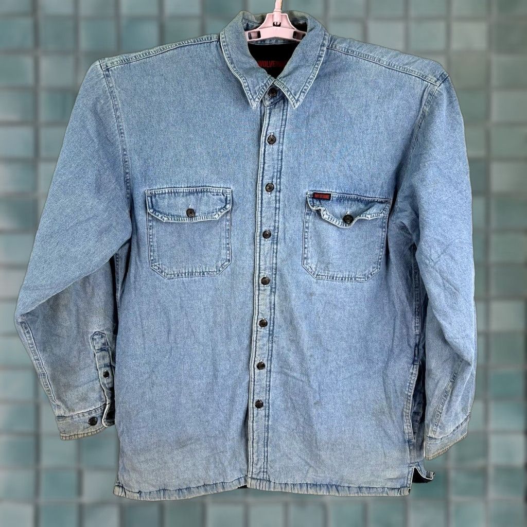 Denime Wolverine Denim Work Shacket LT Blue Sherpa Lined Button-Up Shirt Mens LT Western Outdoor Size US L / EU 52-54 / 3 - 1 Thumbnail