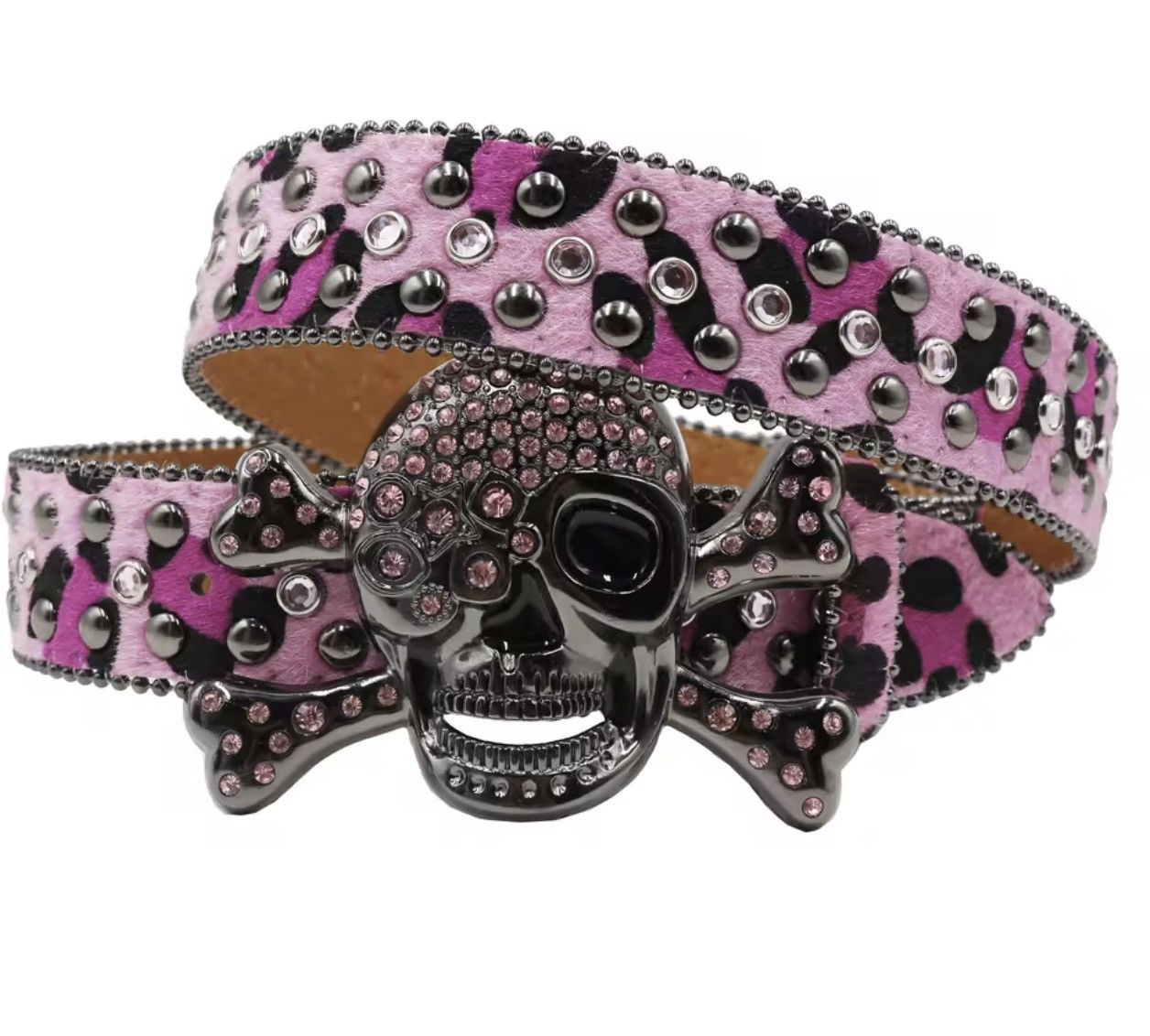 Japanese Brand Crystal Skull Crossbone Leopard PU Leather Belt 105 cm Size ONE SIZE - 1 Thumbnail