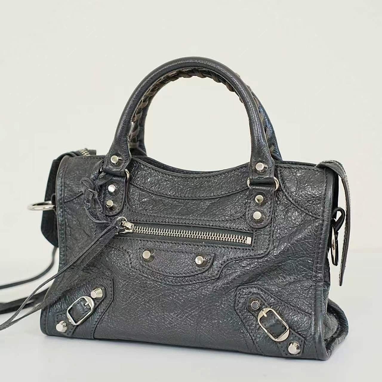 Balenciaga City Mini Leather Shoulder Bag in Gray, Women's