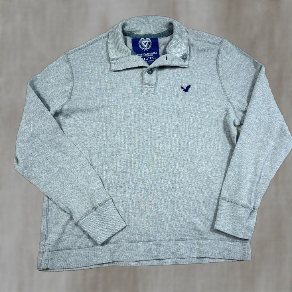 American Eagle Outfitters VINTAGE American Eagle Outfitters Sweater Mens XL Gray Henley Pullover 2000s Classic Grunge 80s 90s USA Logo Knit Heavyweight Long Sleeve Pullover Size US XL / EU 56 / 4 - 1 Thumbnail