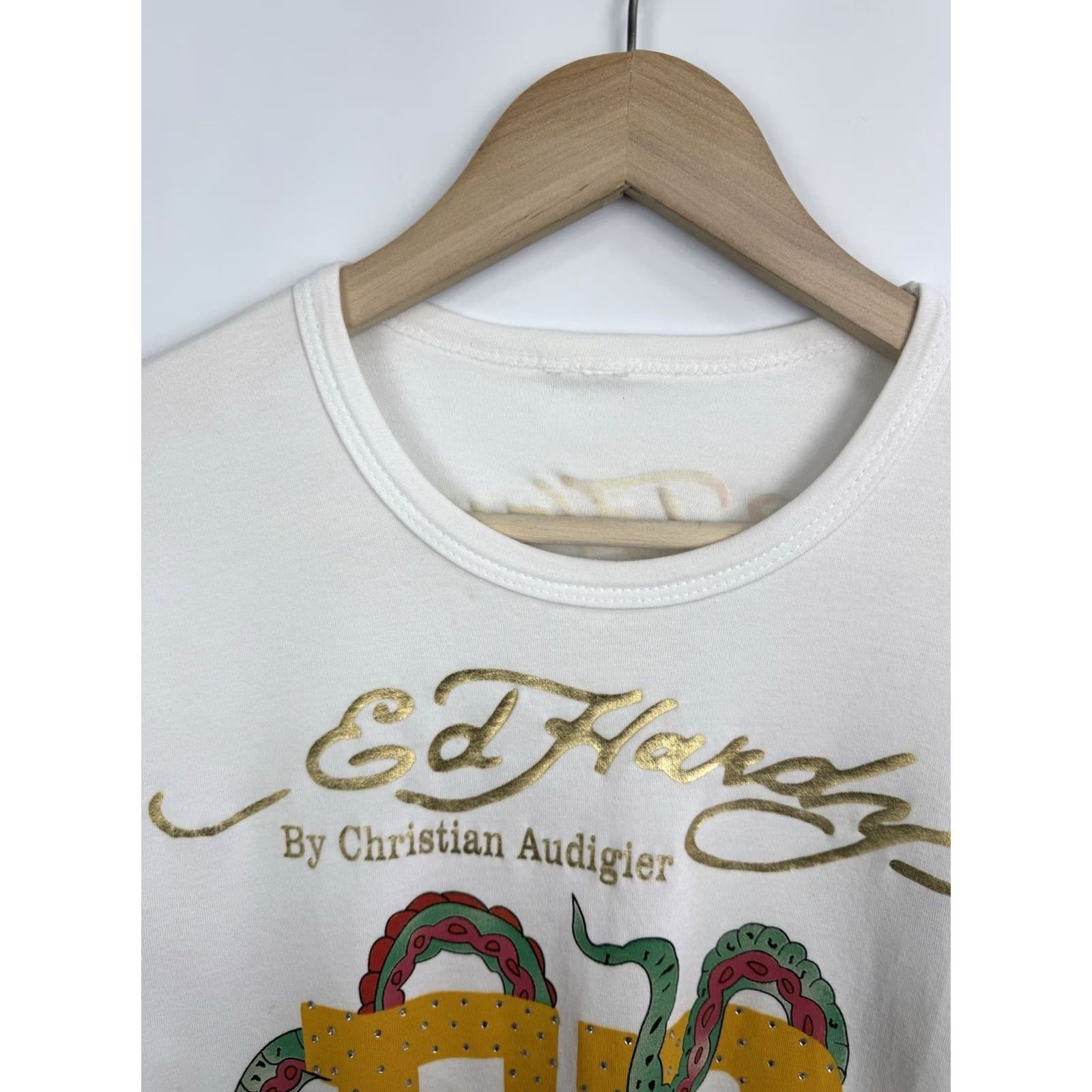 Ed Hardy VINTAGE Ed Hardy Snake Rhinestone T-Shirt Mens M White US Made AKA Christian Audigier Tee Size US M / EU 48-50 / 2 - 6 Thumbnail