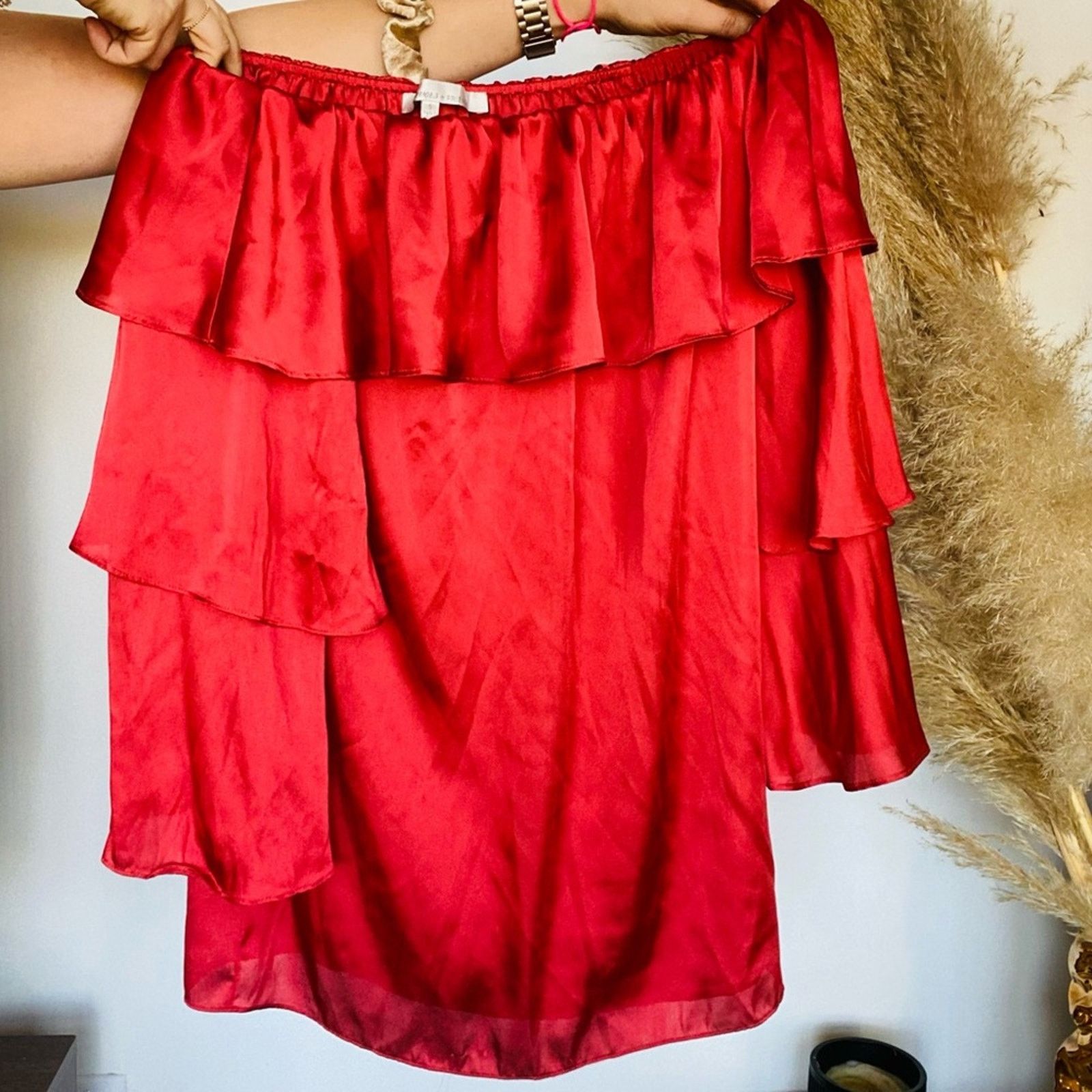 Nordstrom LOVERS + FRIENDS REVOLVE Rust Red Silky Ruffle Mini Dress S Size S / US 4 / IT 40 - 3 Thumbnail